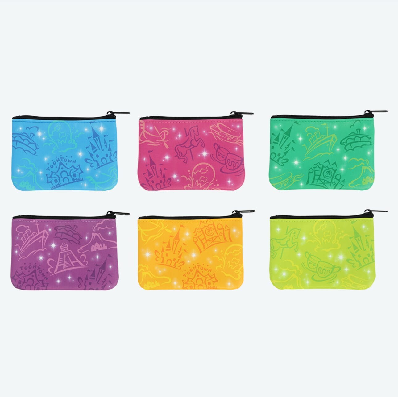 Six small zippered pouches with whimsical designs—perfect for planners or pairing with 2026 calendars.