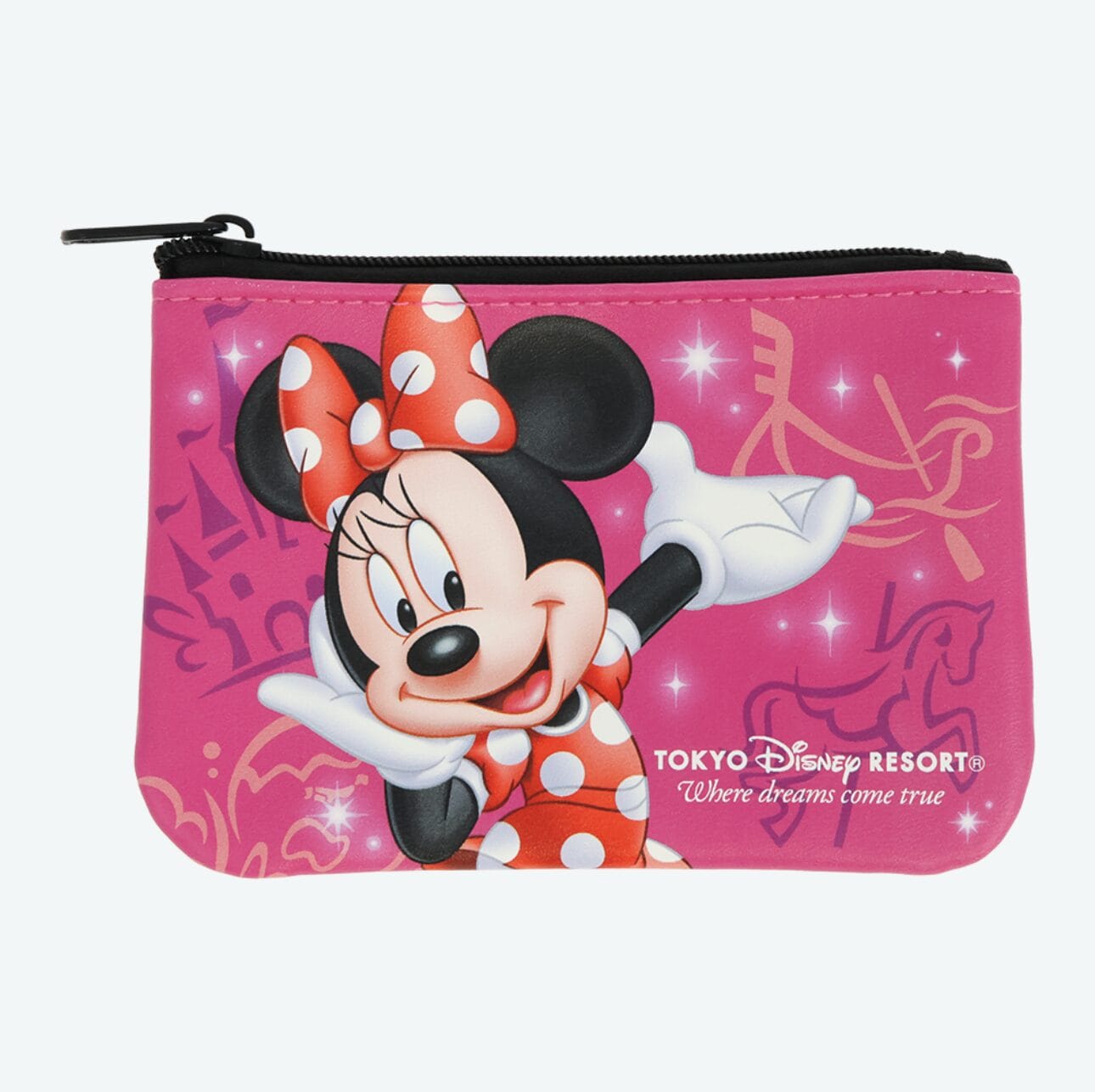 Pink coin purse with Minnie Mouse illustration and "Tokyo Disney Resort" text—perfect for storing 2026 calendars or planners.