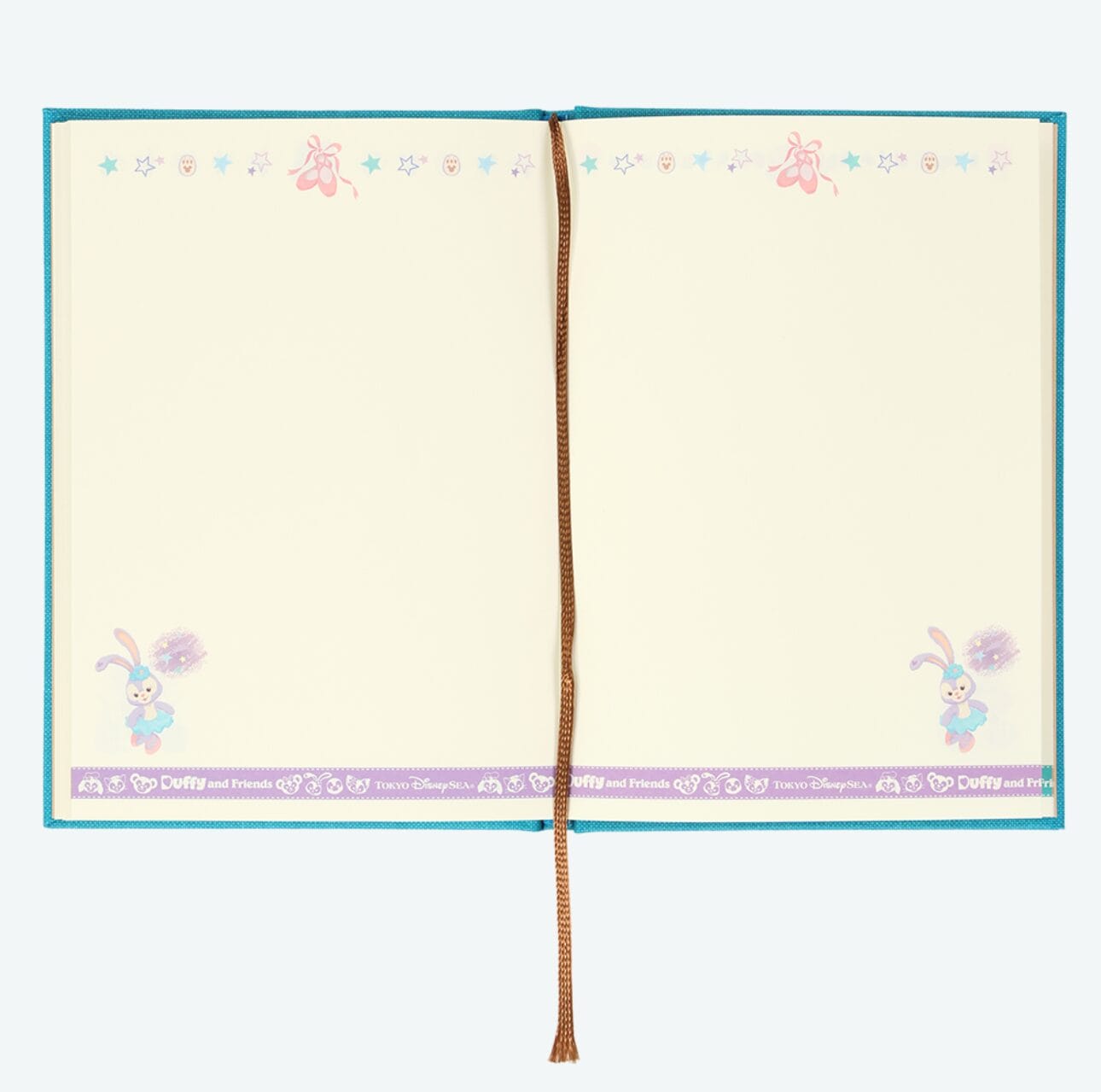 Open notebook with cream pages, cute bunny illustrations, decorative borders—perfect for 2026 calendars or planners.