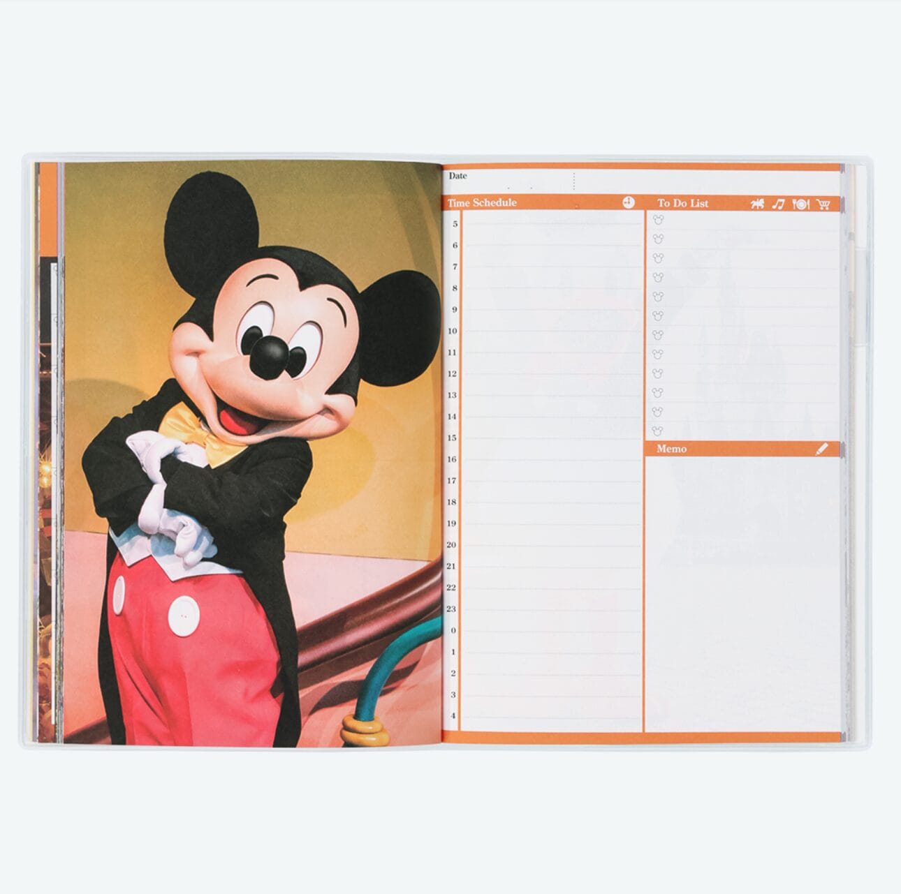 Open planner featuring Mickey Mouse and a blank schedule—perfect for fans of 2026 Calendars and Tokyo Disney Resort.