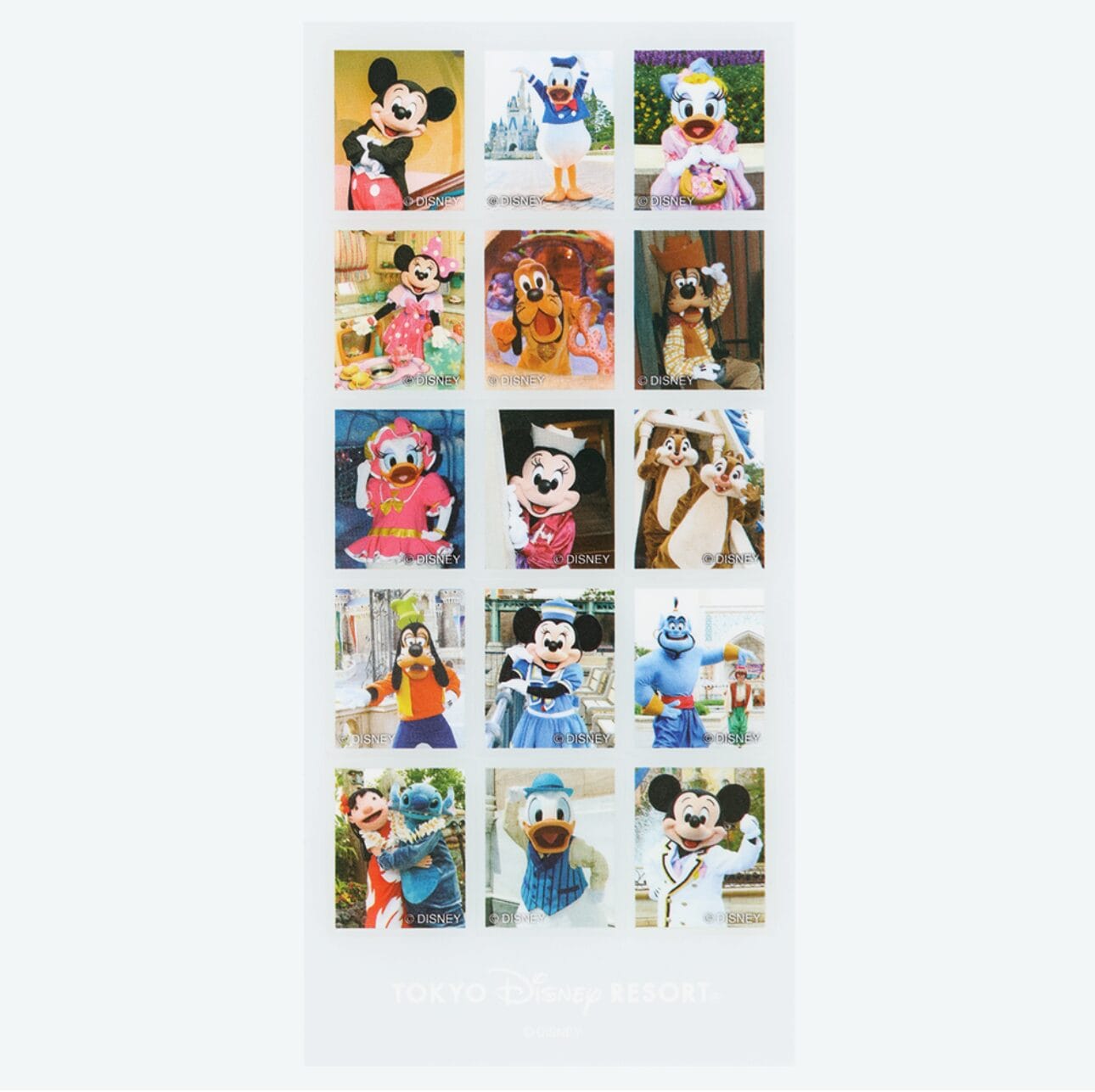 A sheet of 15 colorful Tokyo Disney Resort stickers, perfect for decorating 2026 Calendars or planners.