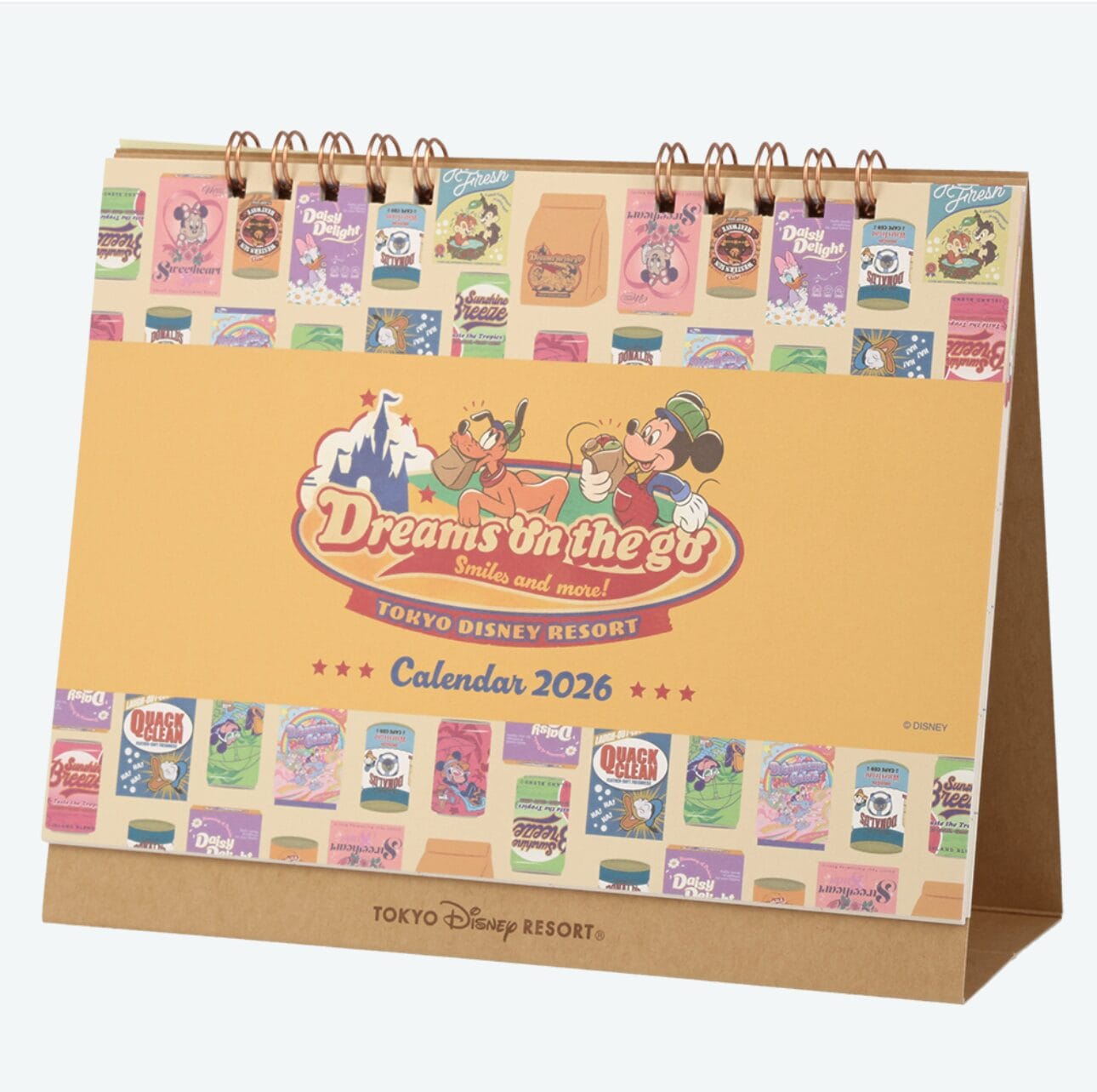 2026 desk calendar and planner featuring colorful Tokyo Disney Resort illustrations and beloved Disney characters.