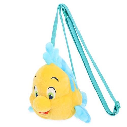 Plush yellow and blue fish-shaped bag with an aqua strap, resembling Flounder from The Little Mermaid.