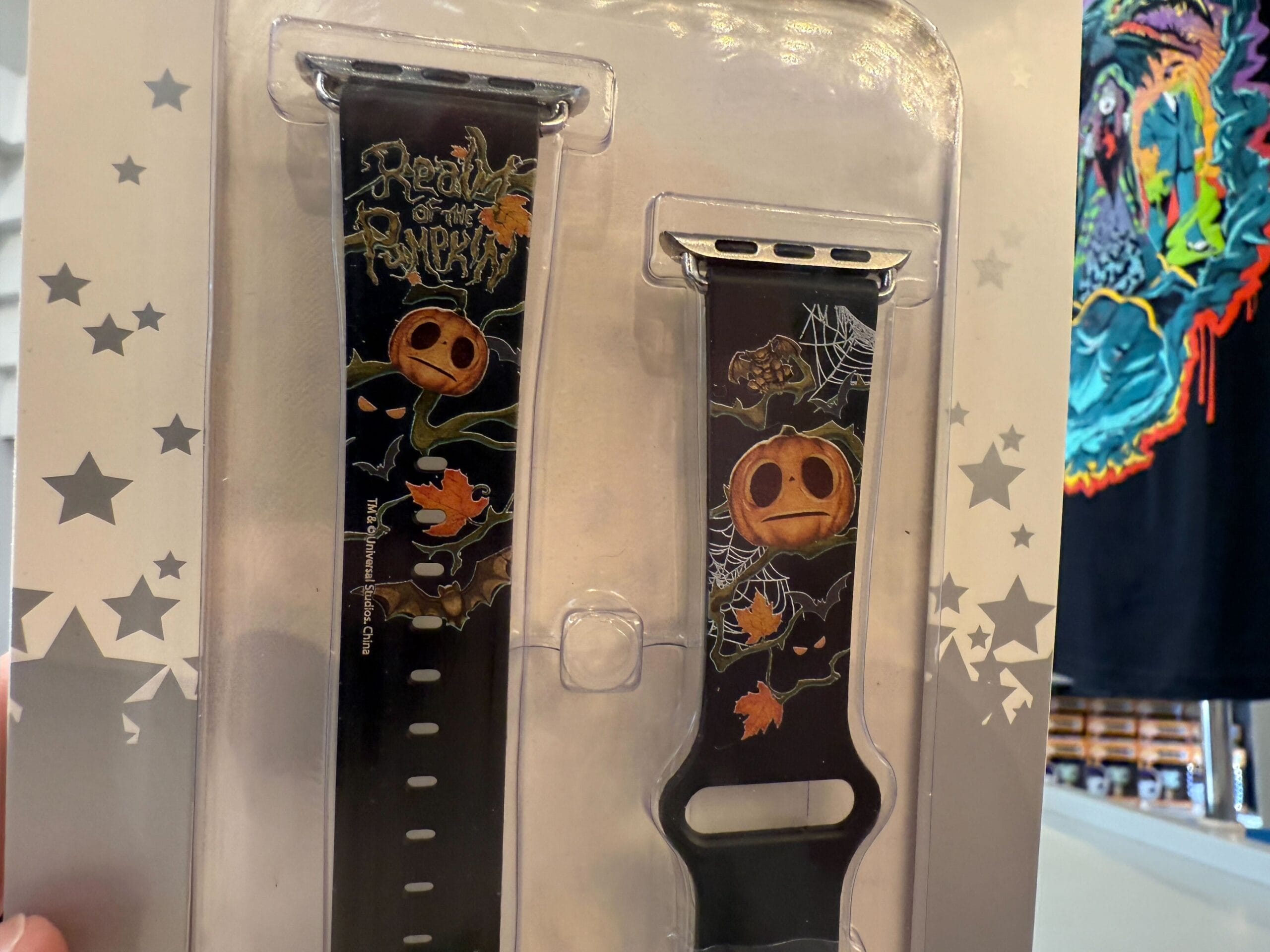 Apple Watch band with “Realm of the Pumpkin” text, pumpkin faces, and bats—perfect HHN Merch from Universal Orlando Resort.