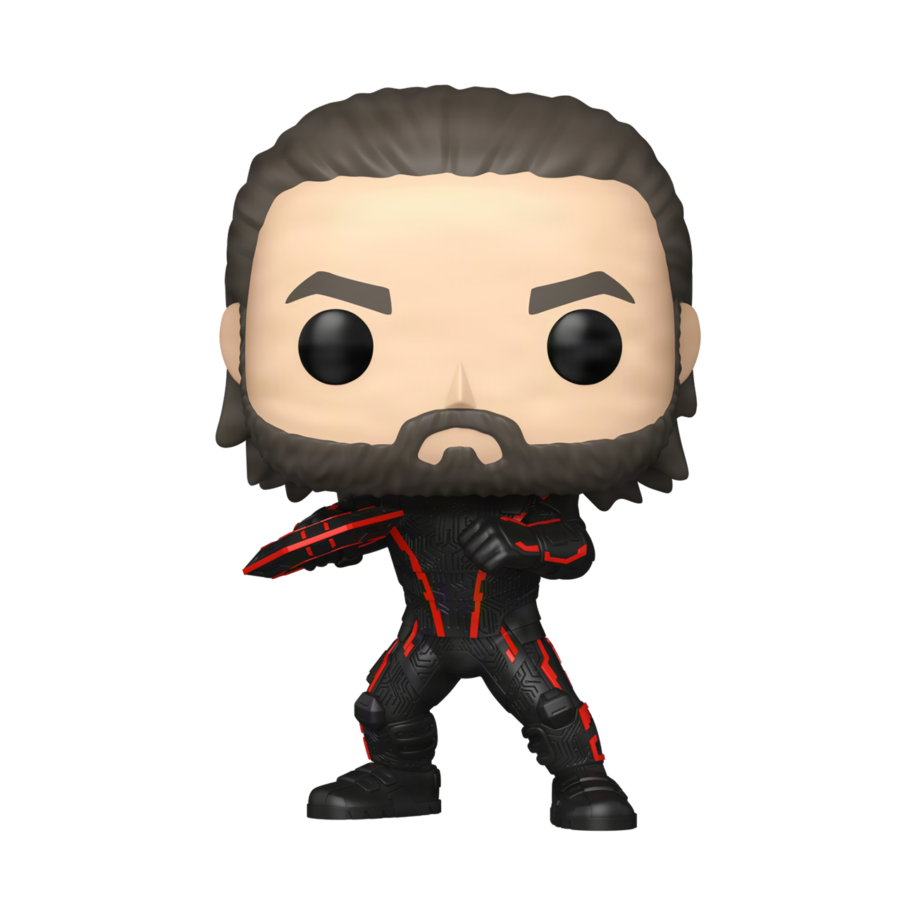 Funko Pop! vinyl figure of the TRON: Ares character Ares wearing a black and red suit.