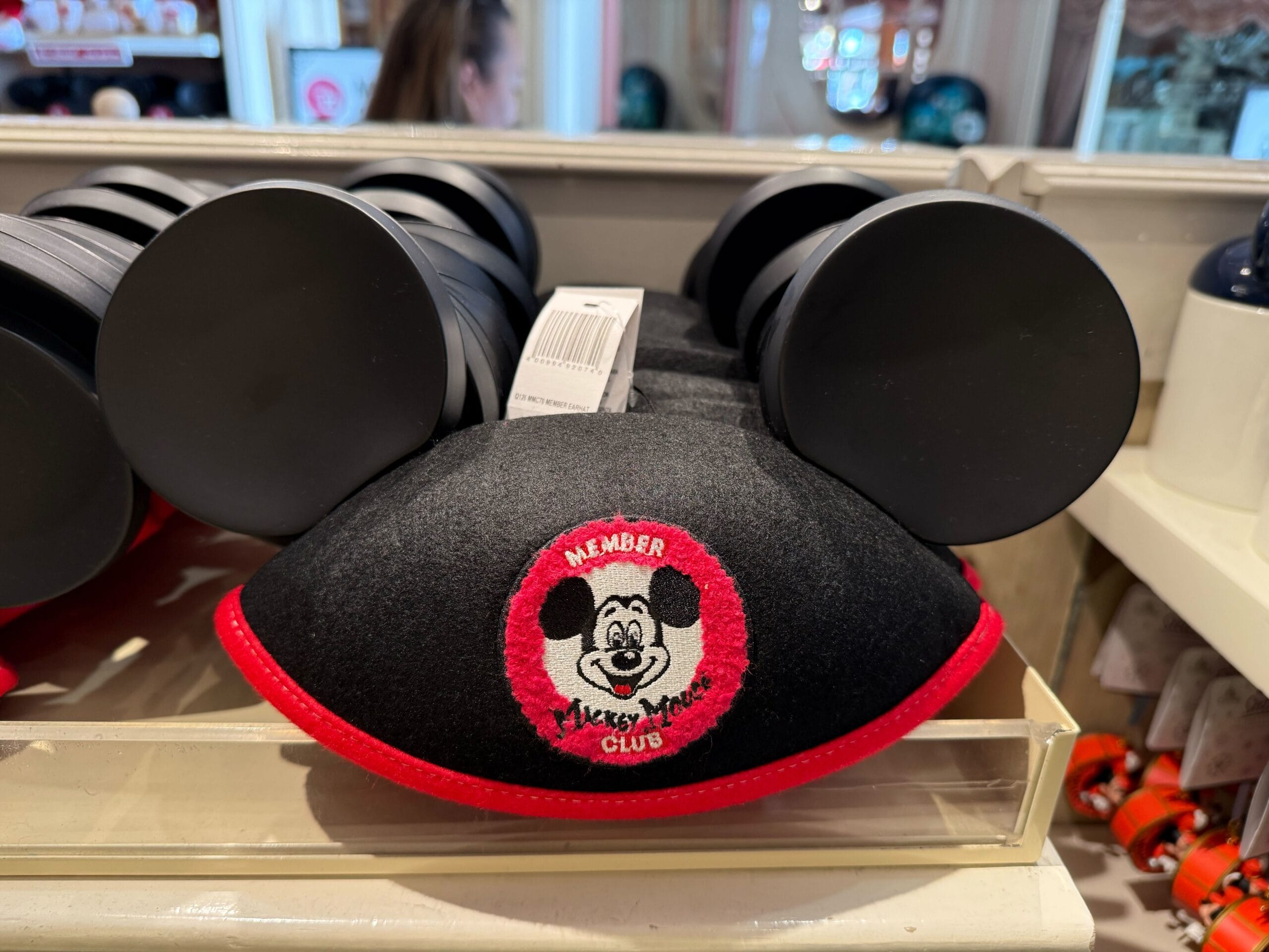 Mickey Mouse ear hat with "Member Mickey Mouse Club" patch celebrates 70th anniversary Disneyland merchandise.