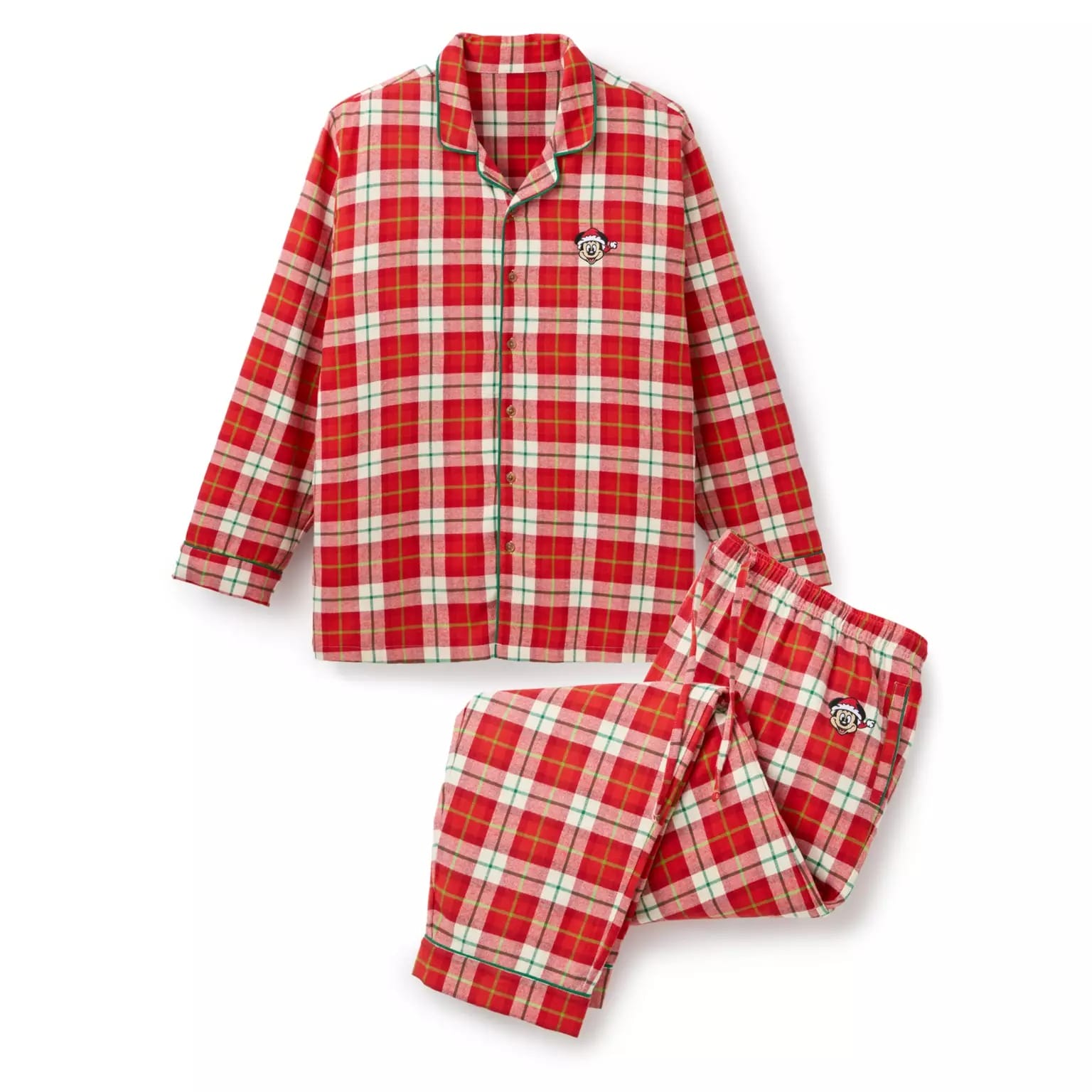 Red and white plaid pajama set with long sleeves, pants, and a small Ohio State logo—new for Disney Christmas Merchandise 2025.