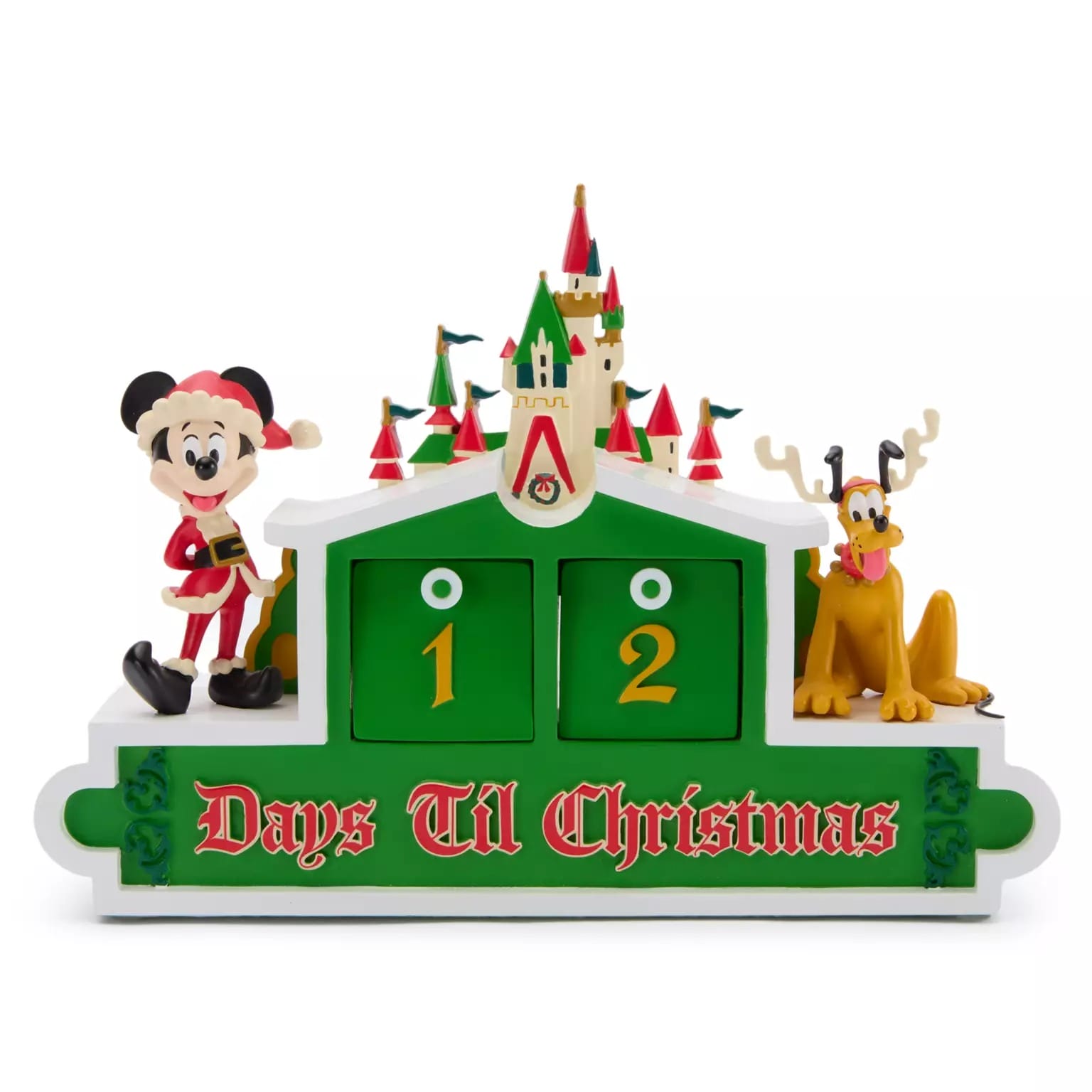 Minnie Mouse and Pluto with a countdown calendar, part of Disney Store’s 2025 Christmas merchandise collection.