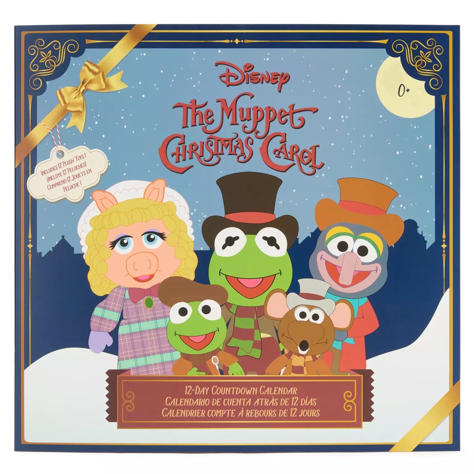 Box cover for "Muppet Christmas Carol" Count Down to Christmas calendar with illustrated Muppets in costume.