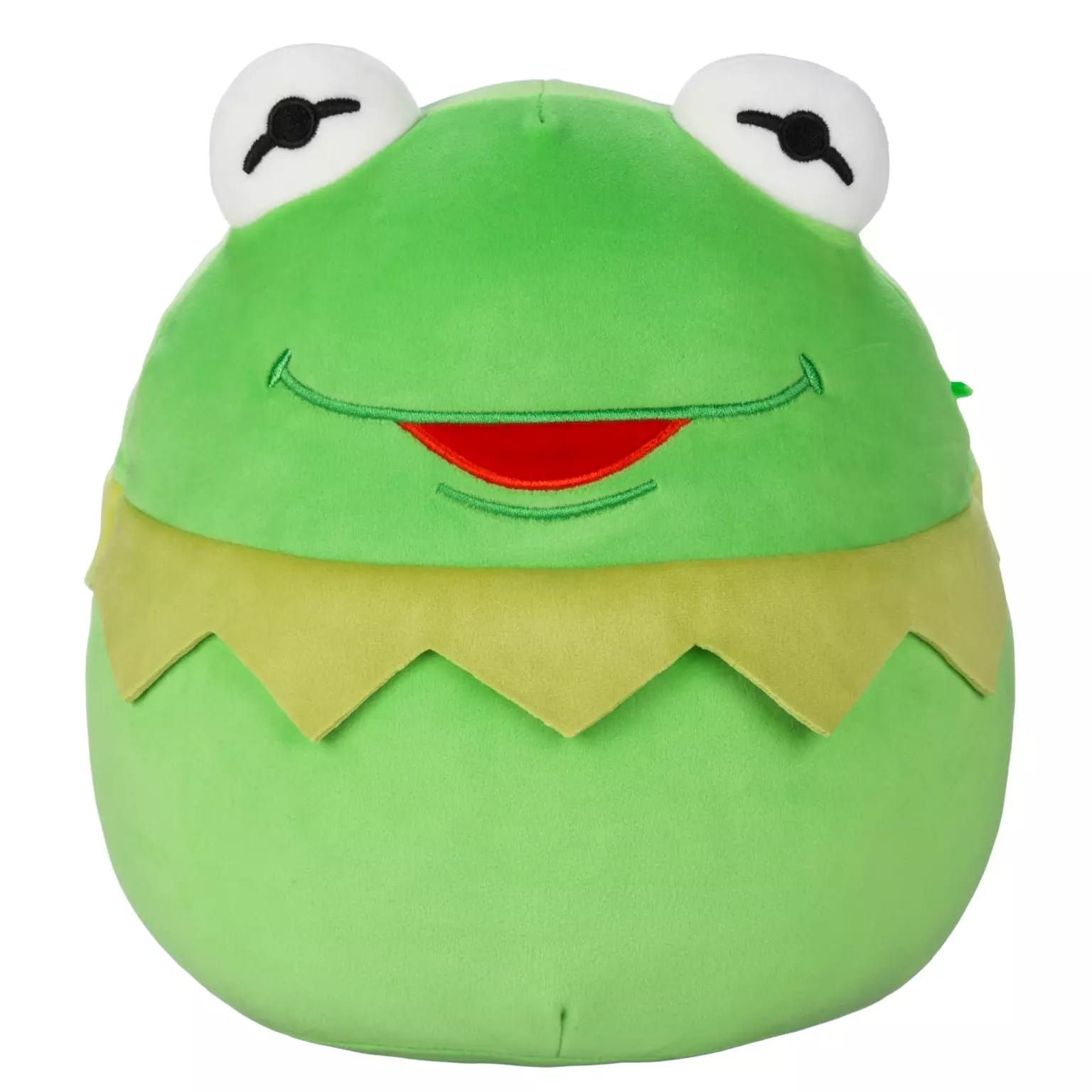 Green plush toy resembling Kermit the Frog with big eyes, a smiling mouth—perfect for a Muppet Christmas Carol countdown.