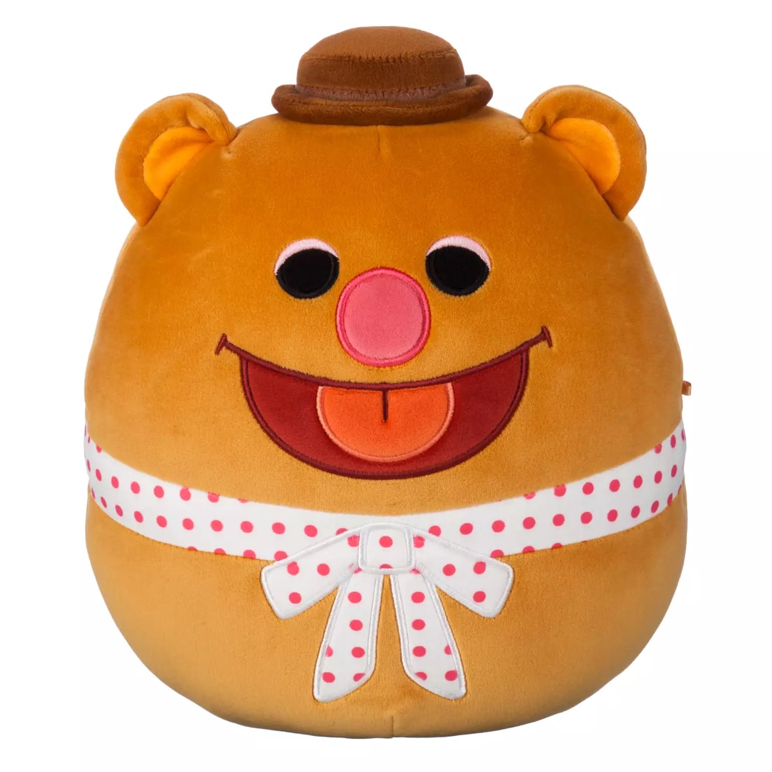 Round plush bear with a brown hat, pink nose, big smile—perfect for your Christmas calendar countdown!
