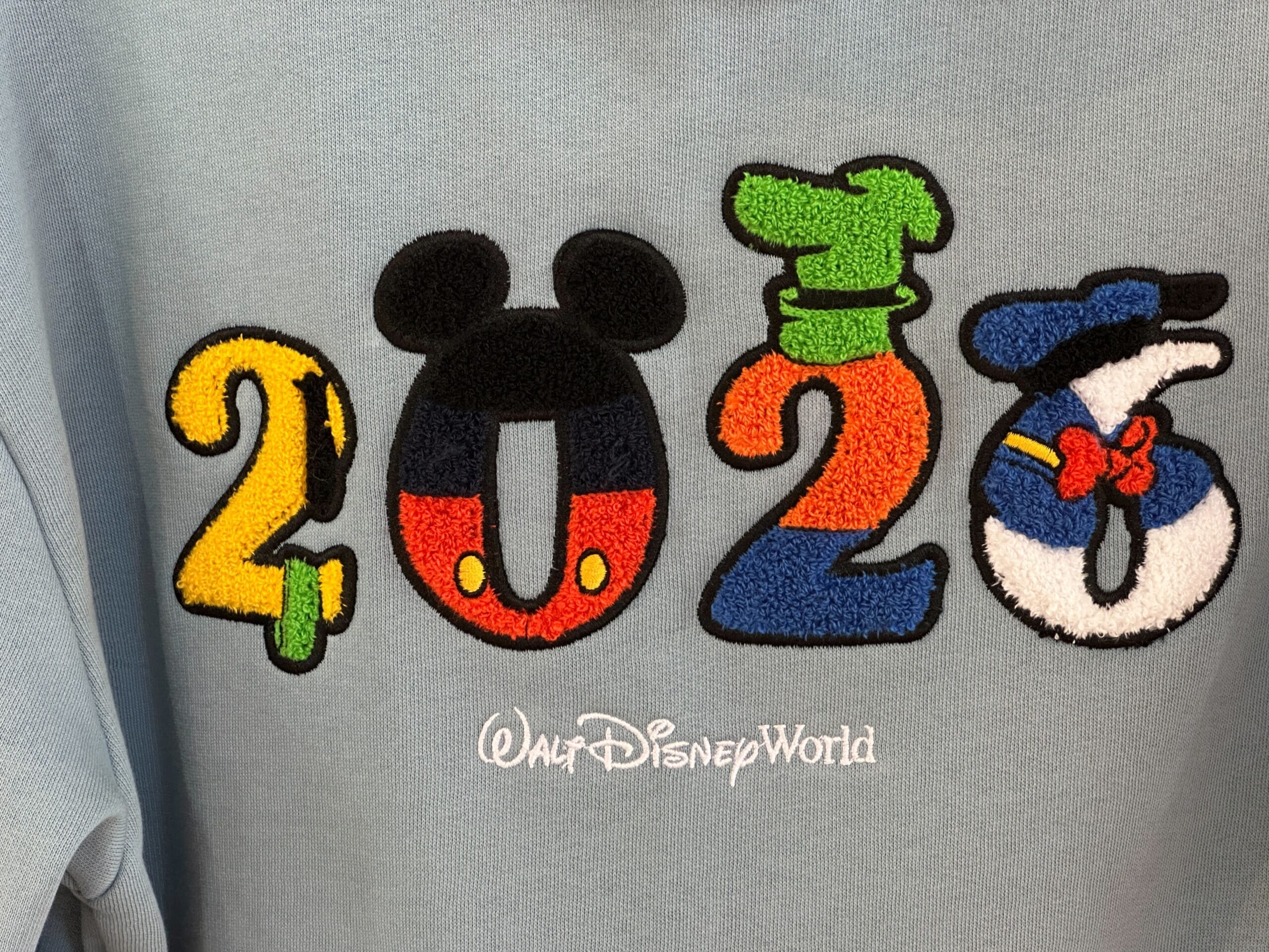 2025" Disney World character designs and logo on a gray fabric—perfect for your 2026 Hooded Sweatshirt collection.