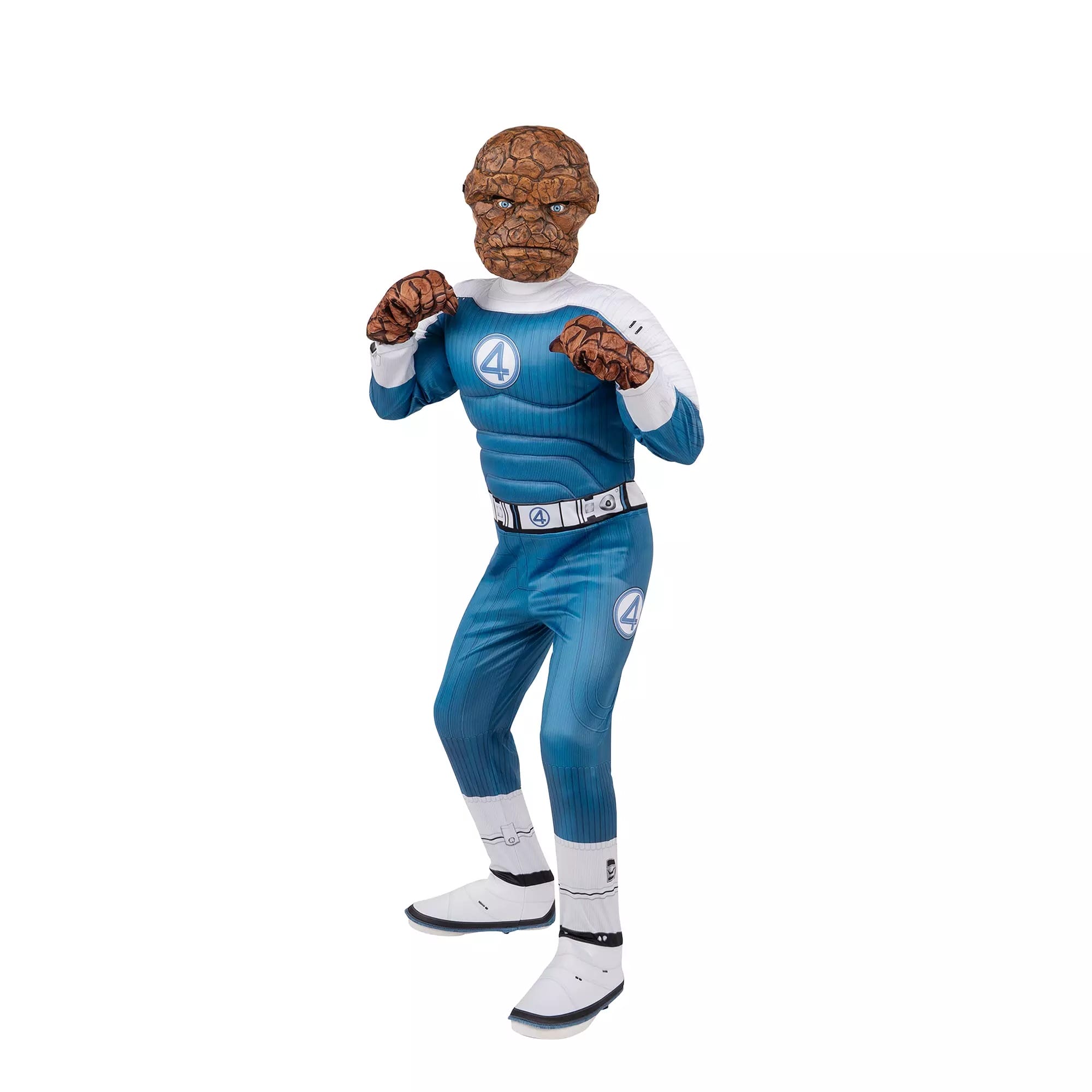 Person in a Fantastic Four "The Thing" costume from the Disney Store, ready for action in a rocky Halloween costume.