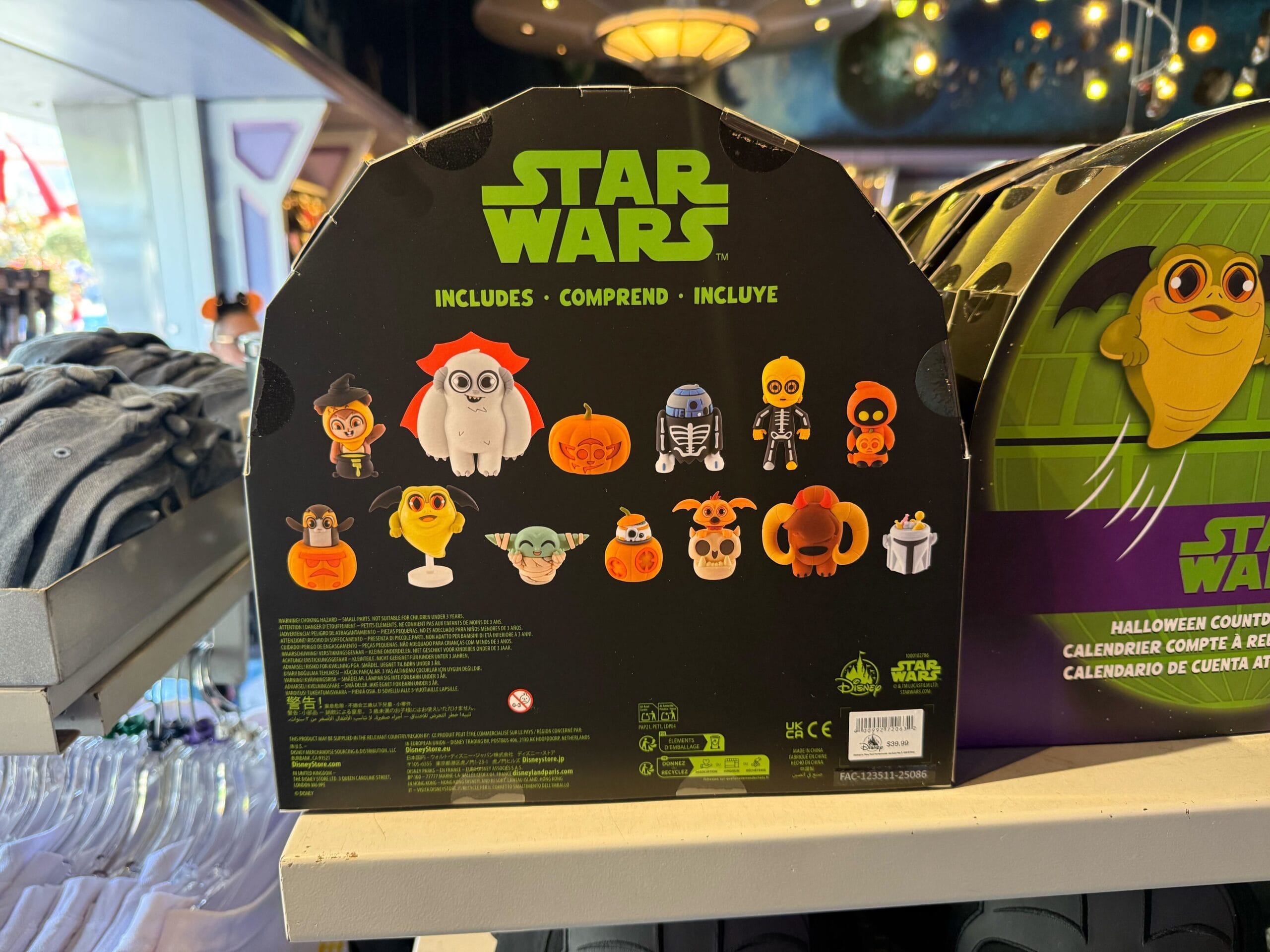 Back of a Star Wars box featuring 2025 Halloween merchandise on display at Disneyland Resort.