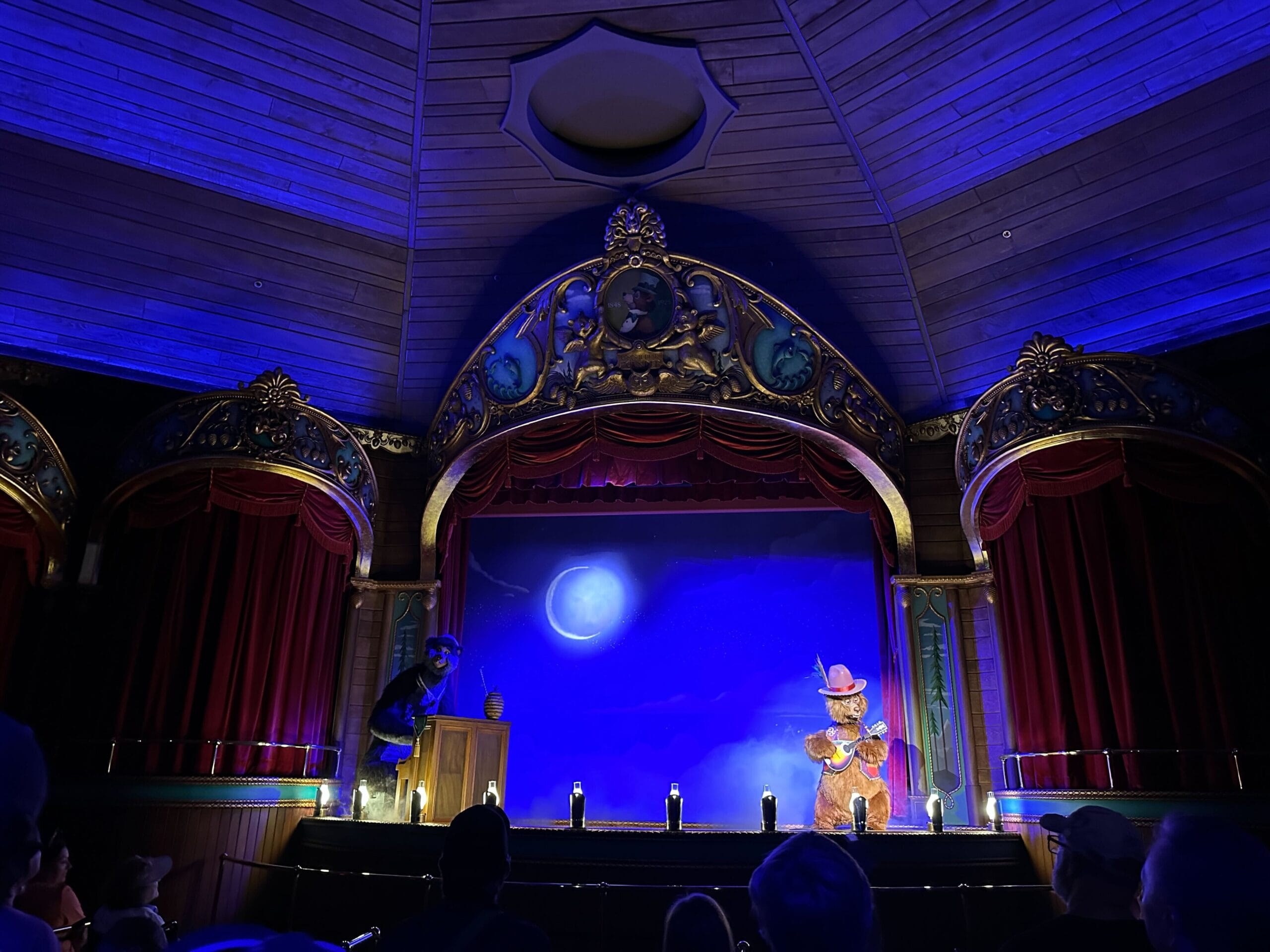 Teddi Barra is missing as the animatronic bear performs on a stage at the Country Bear Musical Jamboree.