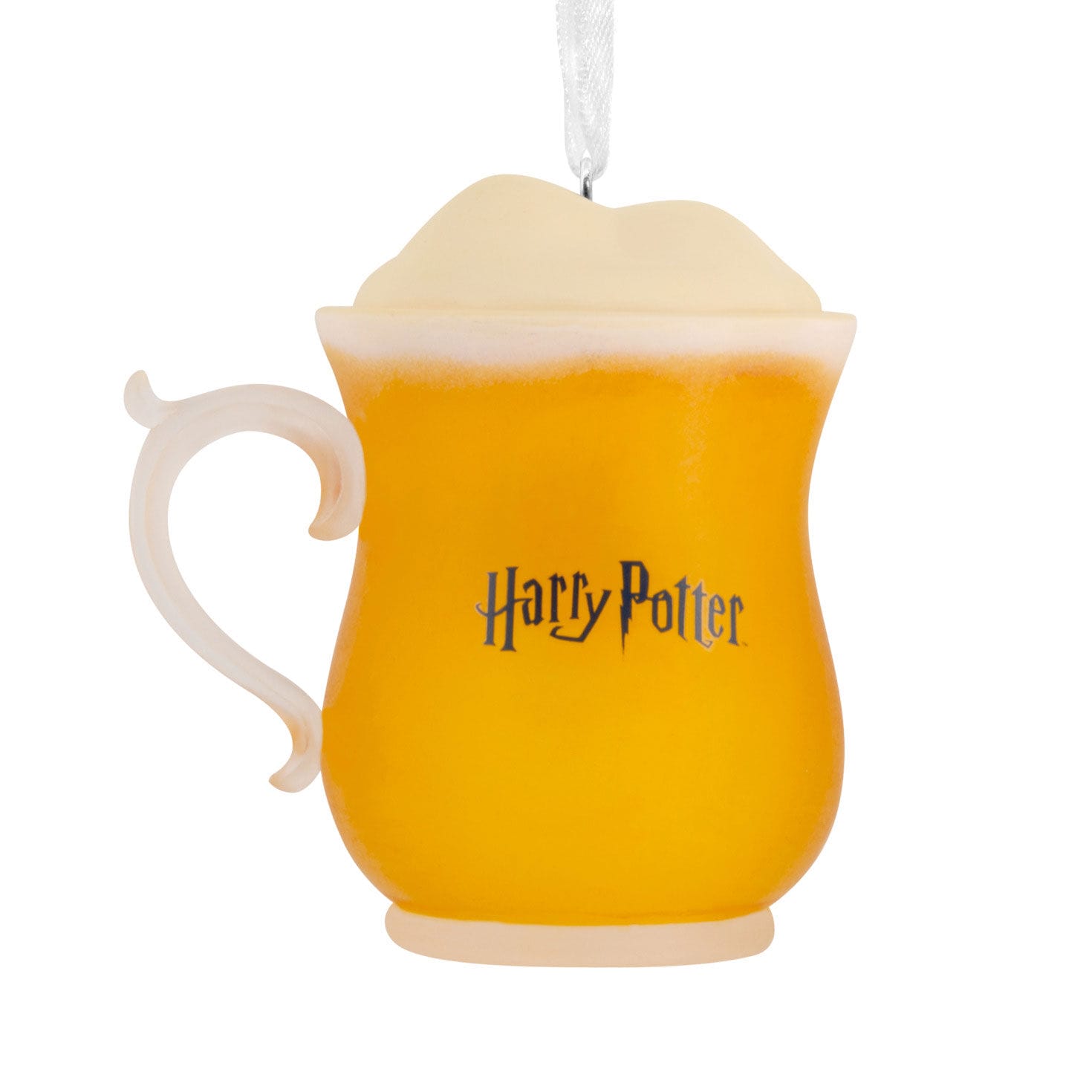 A Hallmark Ornaments mug, labeled "Harry Potter," hangs by a white ribbon