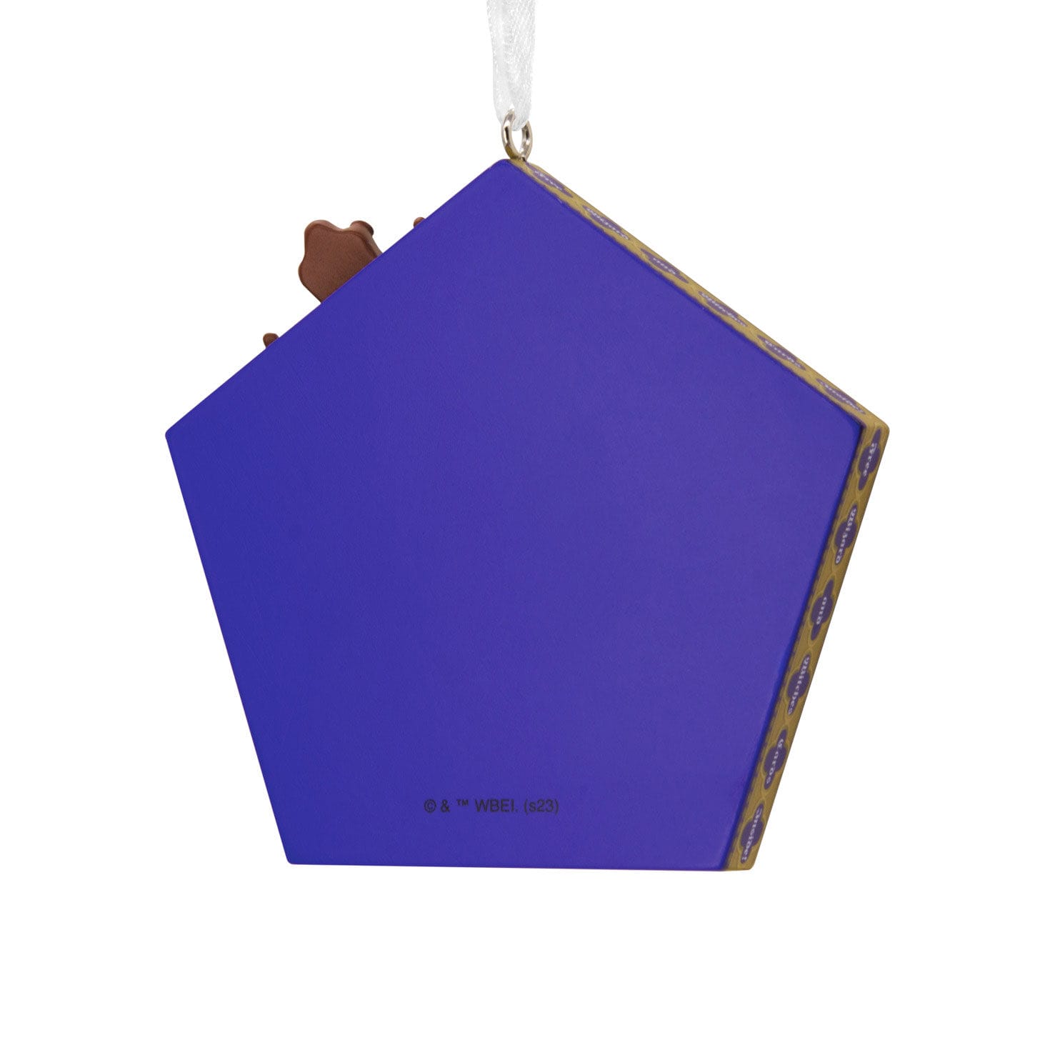 A pentagon-shaped, purple Hallmark ornament