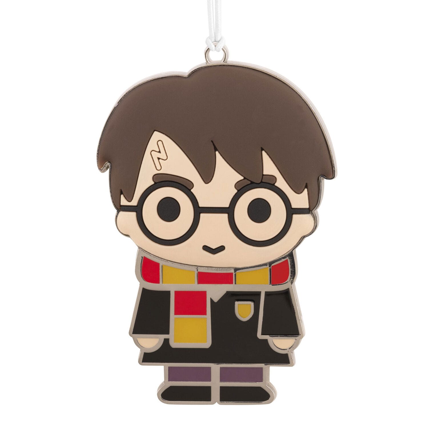 Cartoon-style Hallmark Ornament of a boy with glasses, lightning scar, and scarf
