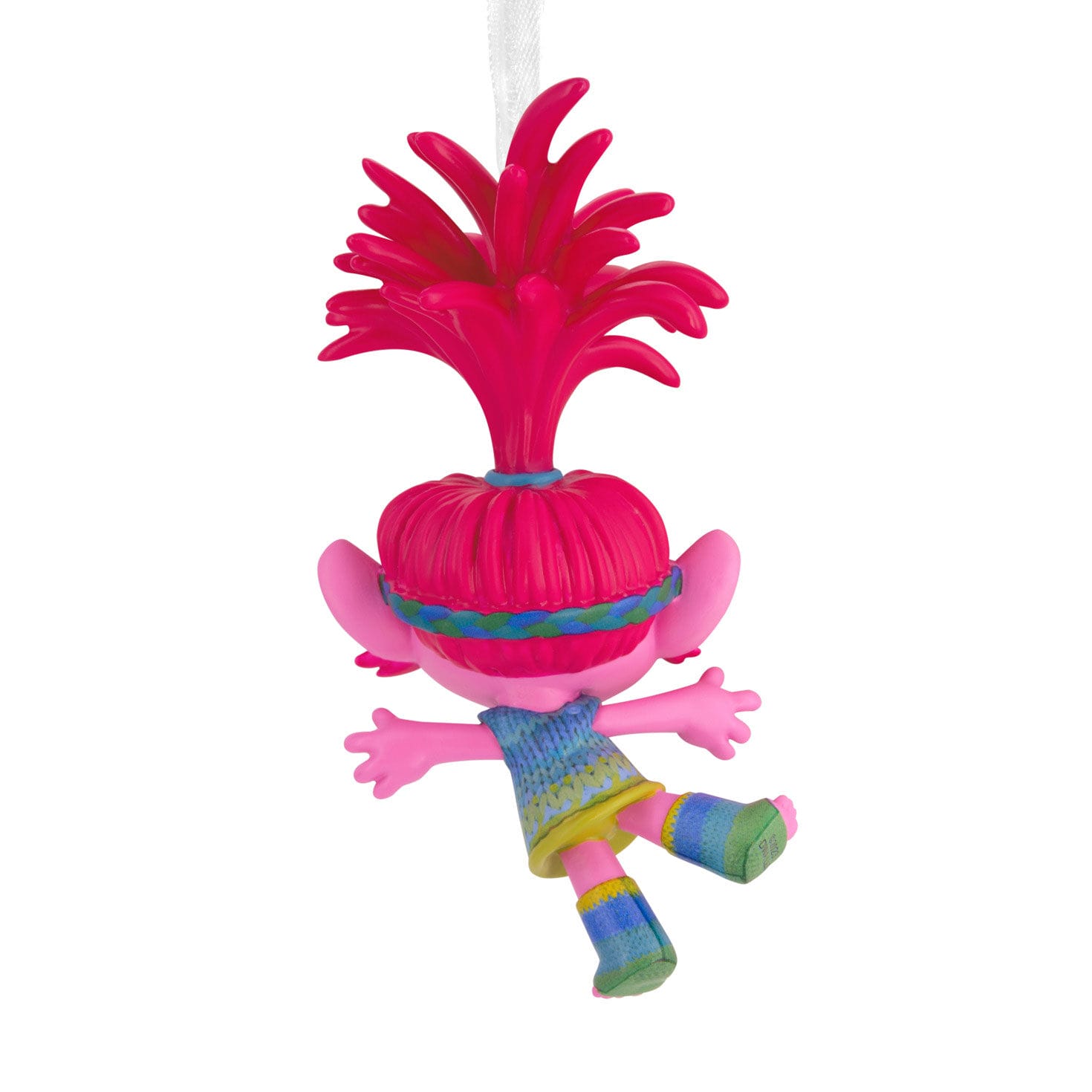 Colorful troll doll ornament with bright pink hair