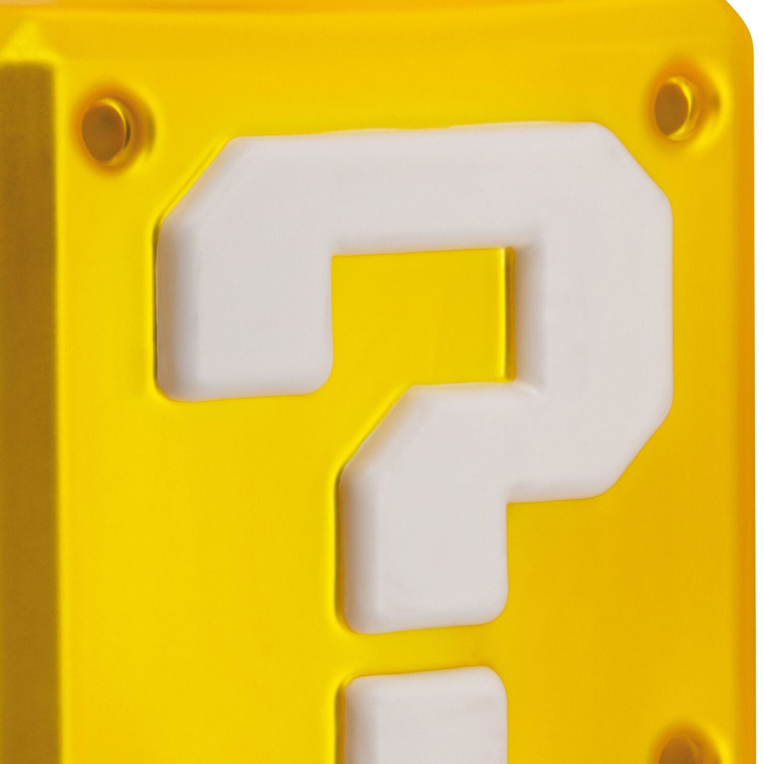 Close-up of a yellow ? Block reminiscent of Mario