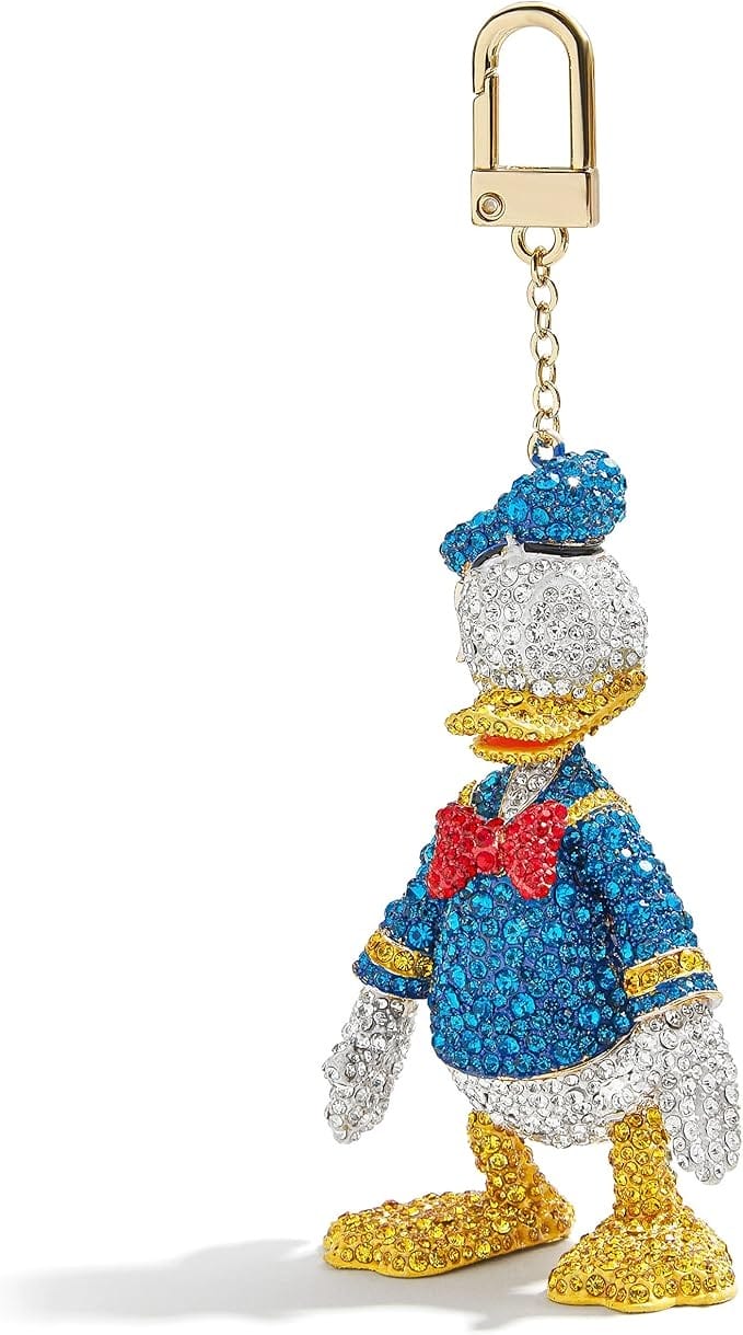A jeweled Donald Duck keychain with blue, red, white, and yellow crystals—perfect for Disney Backpacks.