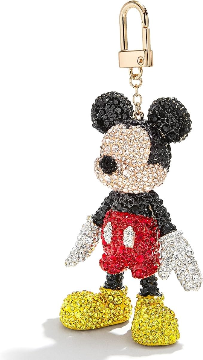 A bejeweled Mickey Mouse keychain with red shorts, yellow shoes—perfect for Disney Backpacks and sparkling with crystals.