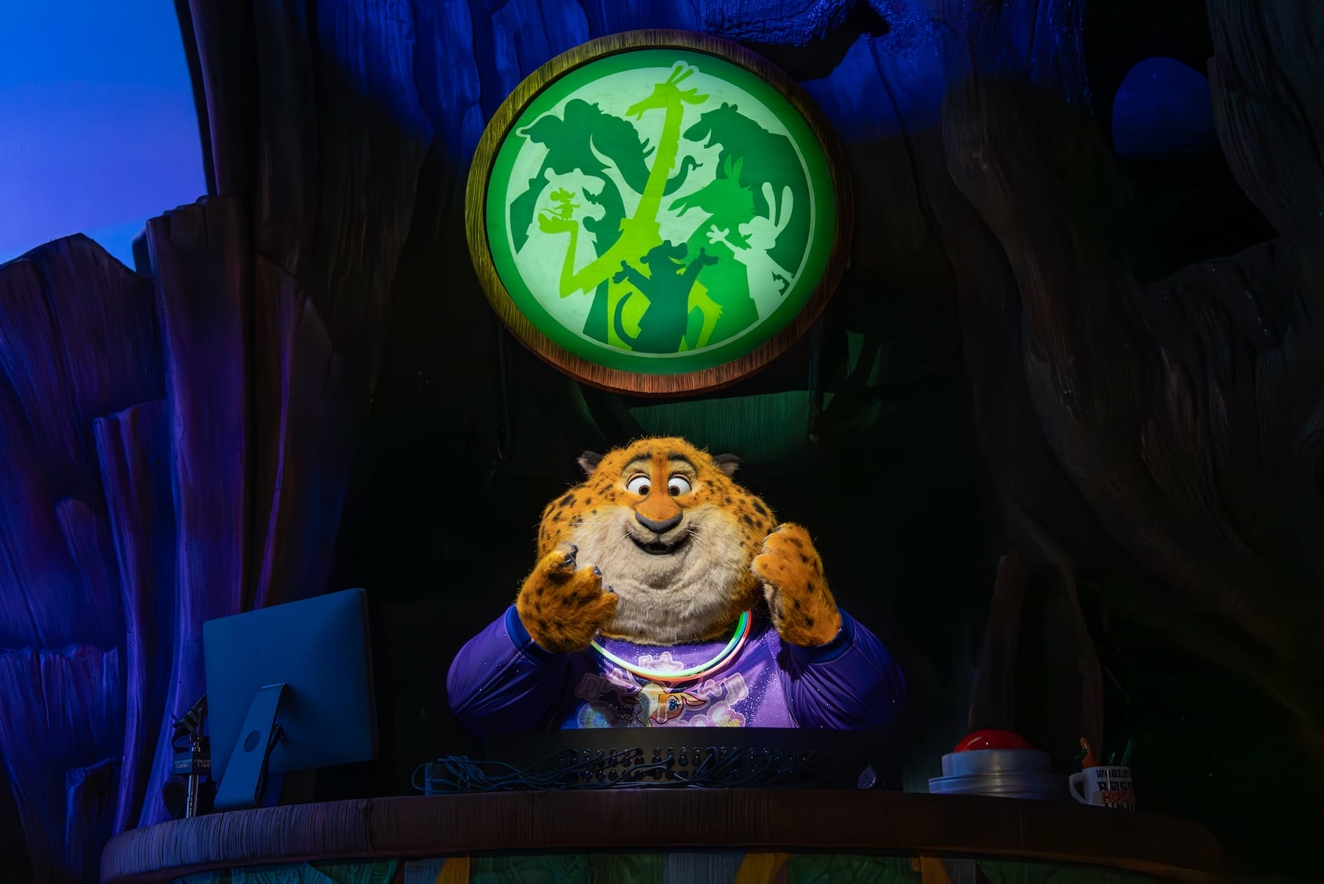 The Officer Clawhauser Audio-Animatronic figure in the new Zootopia: Better Zoogether! attraction at Disney's Animal Kingdom.
