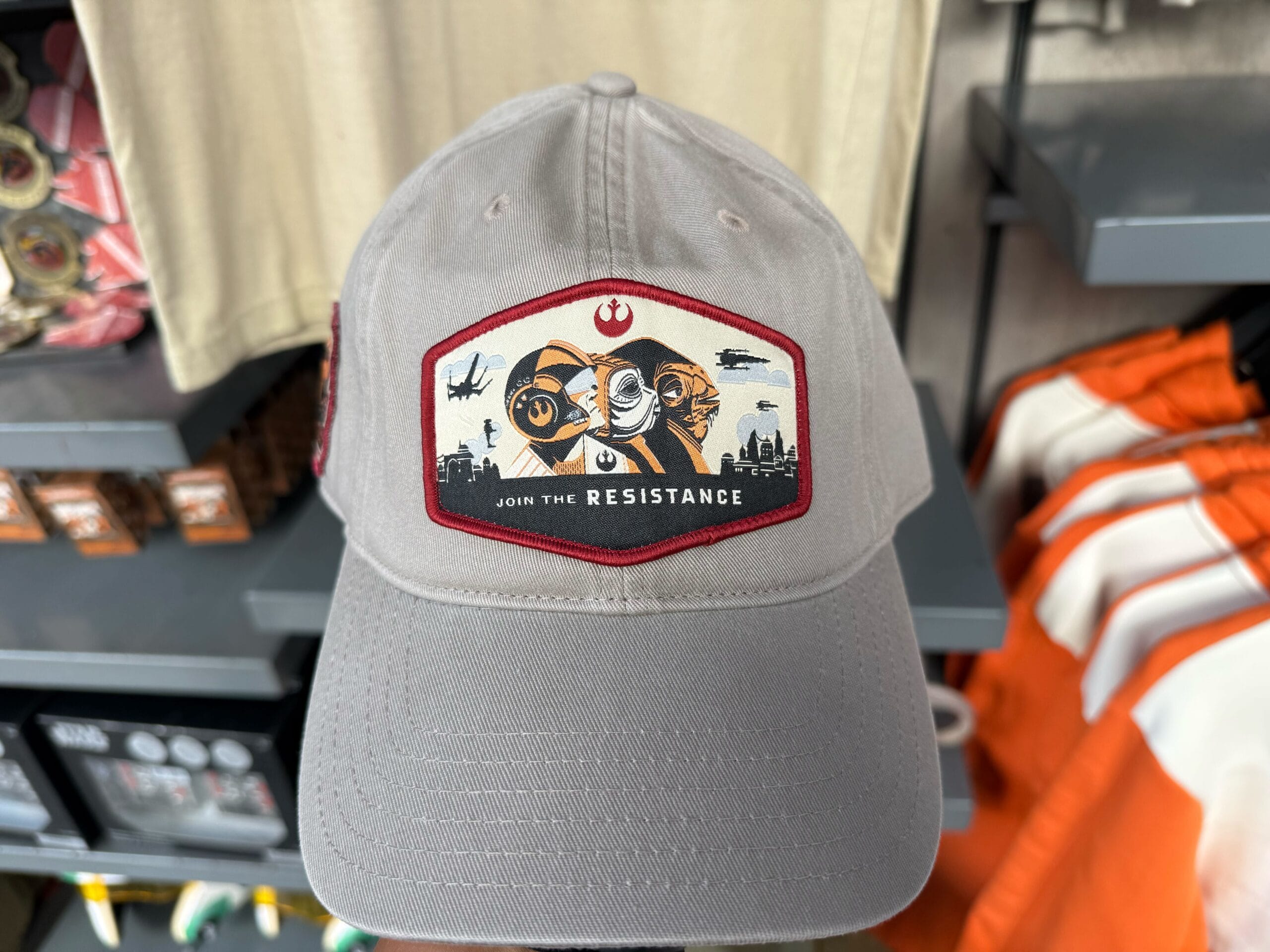 Gray cap with BB-8, starships, and "Join the Resistance" patch, sold at Star Wars Galaxy's Edge in Disney Parks worldwide.