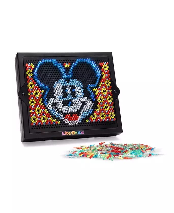 A Lite-Brite features a Mickey Mouse from the Disney 2025 Holiday Collection, its colors recalling vibrant Disney Park displays.