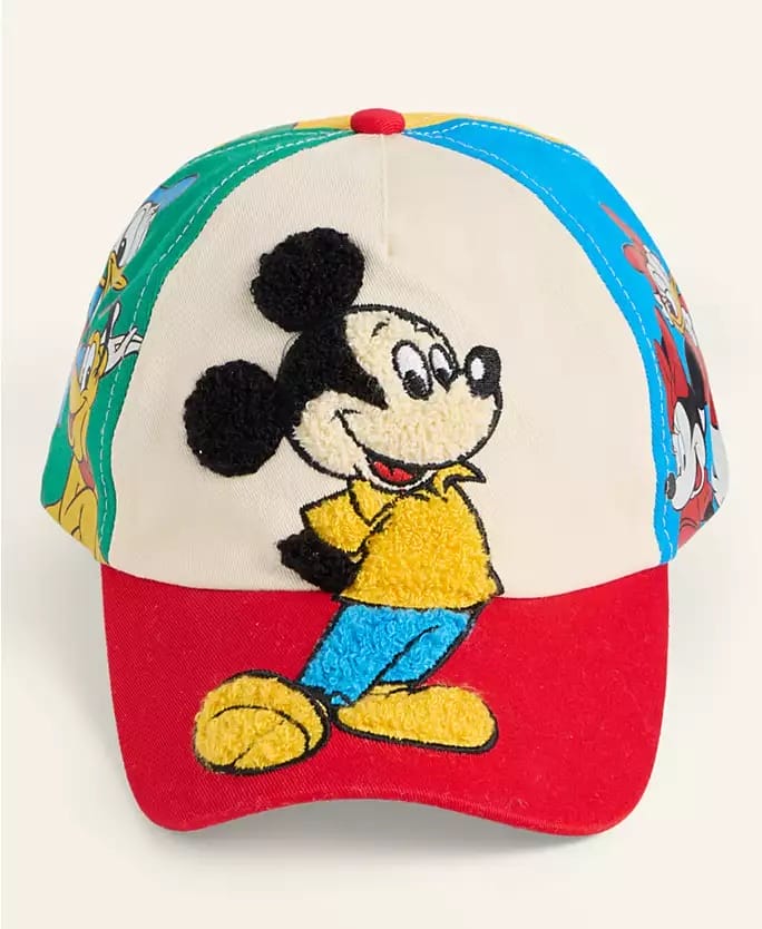 Colorful cap featuring a fuzzy Mickey Mouse, from the Disney 2025 Holiday Collection found at Disneyland and Disney World parks.
