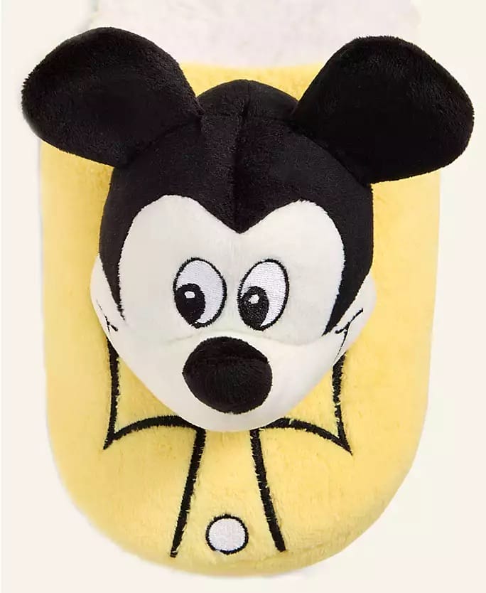 Yellow slipper with plush Mickey Mouse face, from Disney 2025 Holiday Collection—available at Walt Disney Parks worldwide.