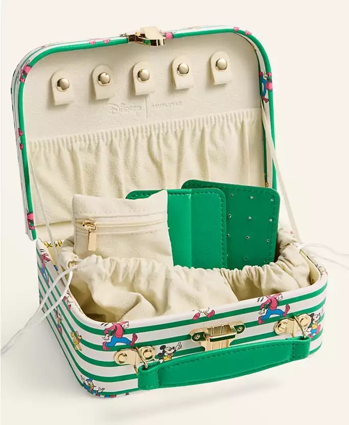 Open striped jewelry box from Macy's Holiday Collection with Disney Minnie Mouse print—reminiscent of Main Street shops at Disney Parks.