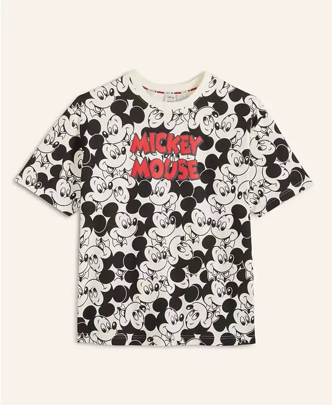Short-sleeve T-shirt with black-and-white Mickey Mouse face, inspired by Disney Holiday Collection, like styles seen at Disney parks.
