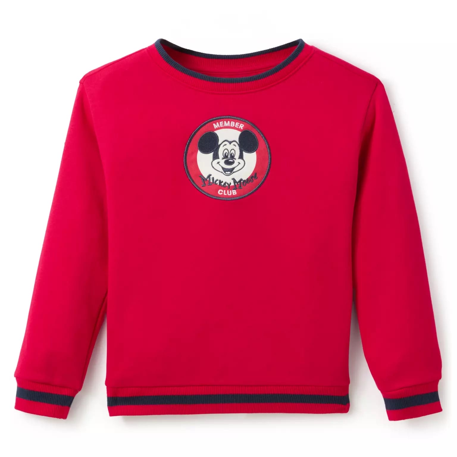 Disney Store-Exclusive red Spirit Jersey with Mickey Mouse Club logo and black trim, celebrating the 70th Anniversary.