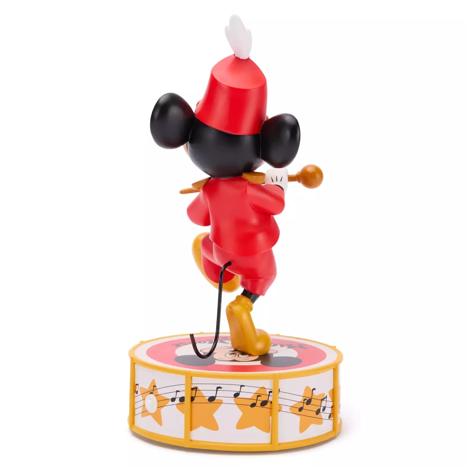 Mickey Mouse in a Spirit Jersey and red bandleader uniform stands on a starry drum, facing backward—Disney Store-Exclusive.