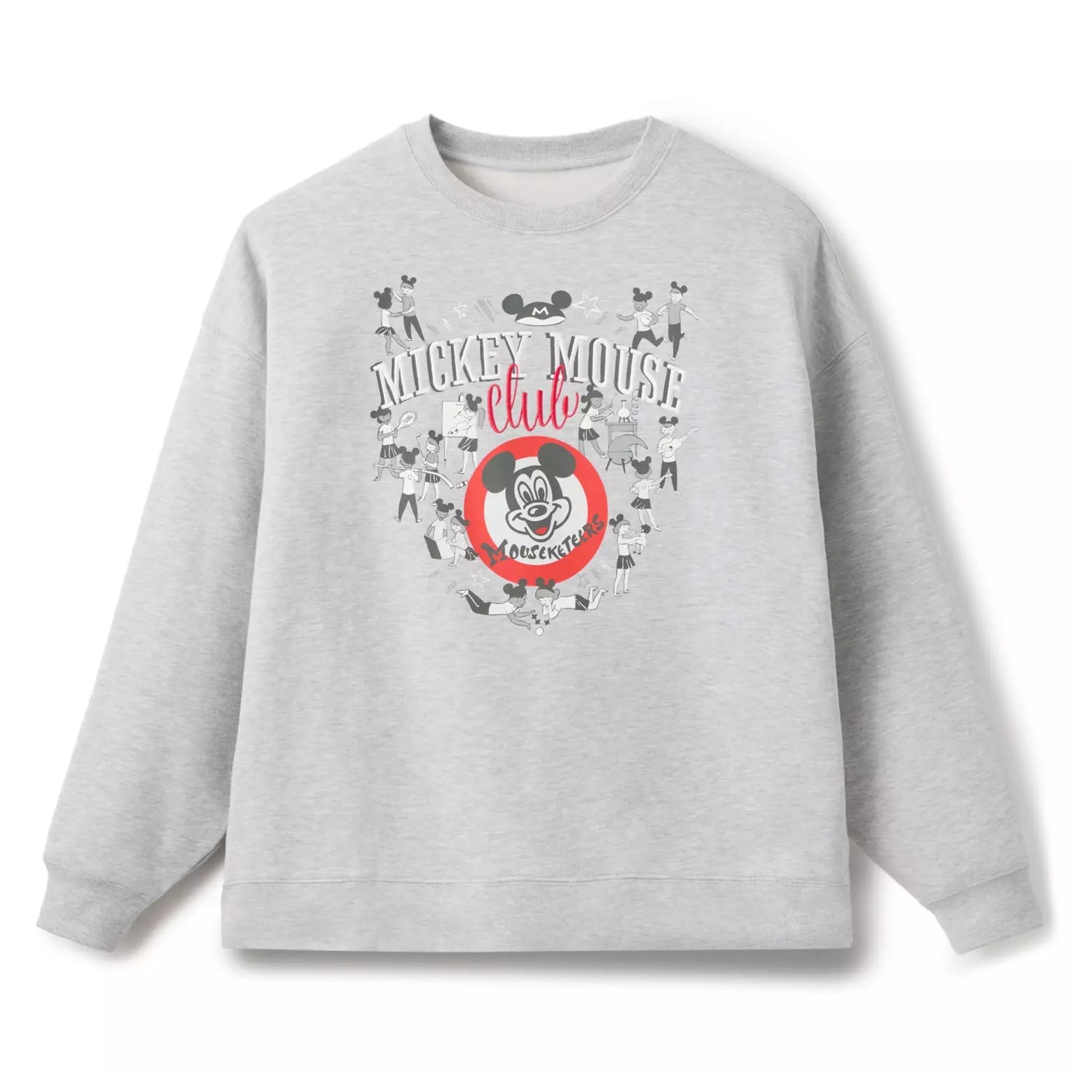 Light gray Disney Store-Exclusive Spirit Jersey featuring a vintage Mickey Mouse Club graphic with classic cartoon characters.