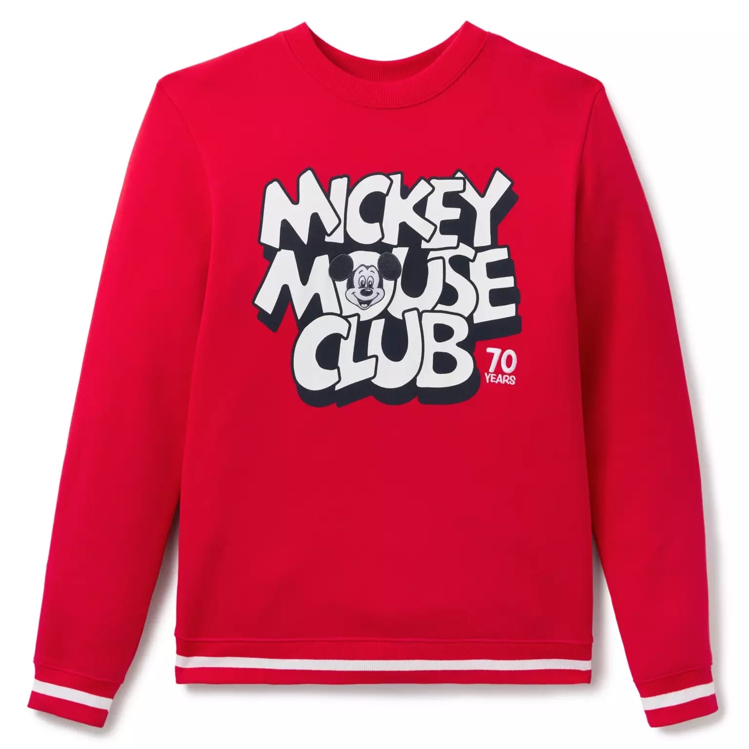 Red Disney Store-Exclusive Spirit Jersey with "Mickey Mouse Club 70th Anniversary" and a small Mickey face on the front.