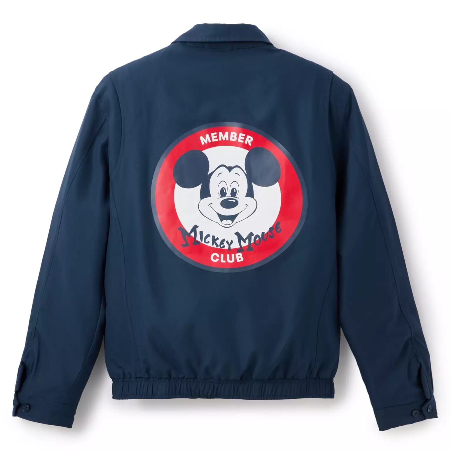 Navy Disney Store-Exclusive Spirit Jersey with a large "Mickey Mouse Club Member" logo featuring Mickey's face on the back.