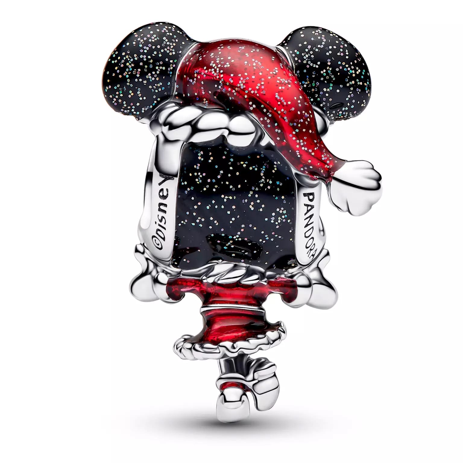 A festive Santa Mickey charm featuring sparkling glitter and silver accents, just like holiday merchandise found at Disney Parks worldwide.