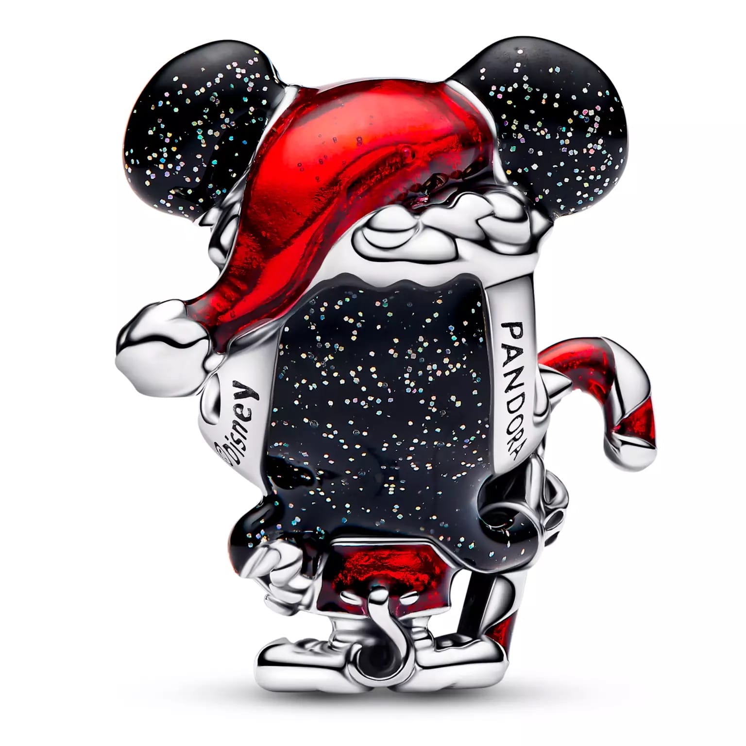 Glittery Santa Mickey Mouse charm like those sold at Disney Parks, ideal for Pandora bracelets and festive holiday collections.