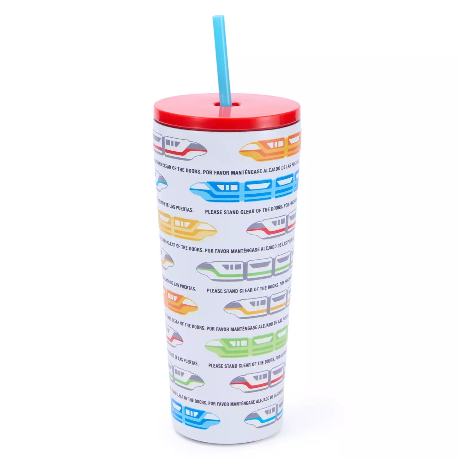 Sip in Disney magic with this Monorail Tumbler, colorful train design, red lid, and blue straw—just like riding at the parks!