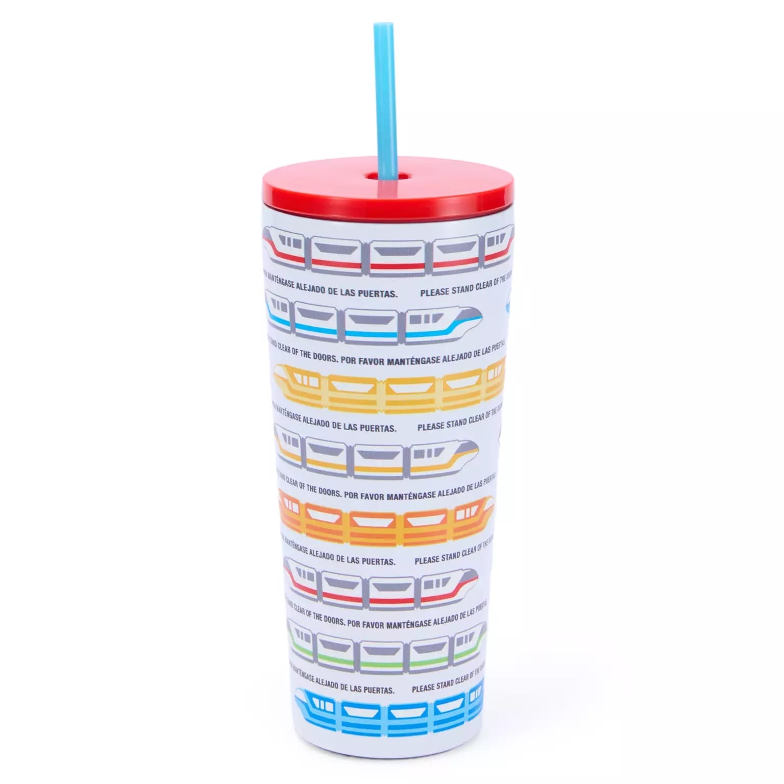 Sip in Disney style with this Monorail Tumbler, bright Disney park graphics, red lid, blue straw—perfect for your castle adventures.