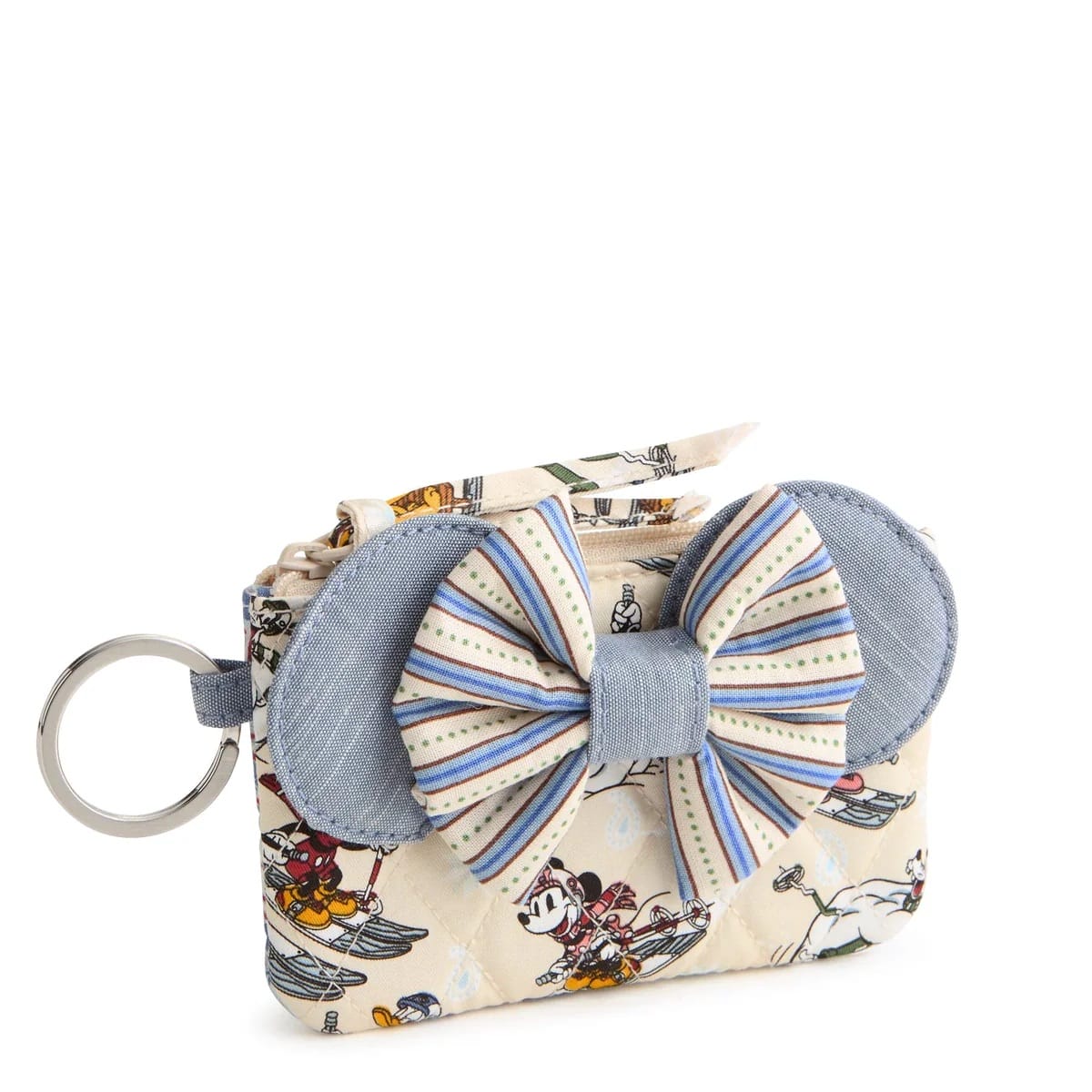 Disney Parks Ski Weekend coin purse with Mickey Mouse print, mouse ears, bow, and keyring—fun accessory from the Parks collection.