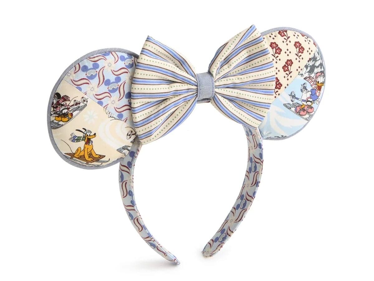 Headband with large mouse ears, striped bow, and vintage Disney prints from Vera Bradley—perfect for Magic Kingdom or Disneyland strolls.