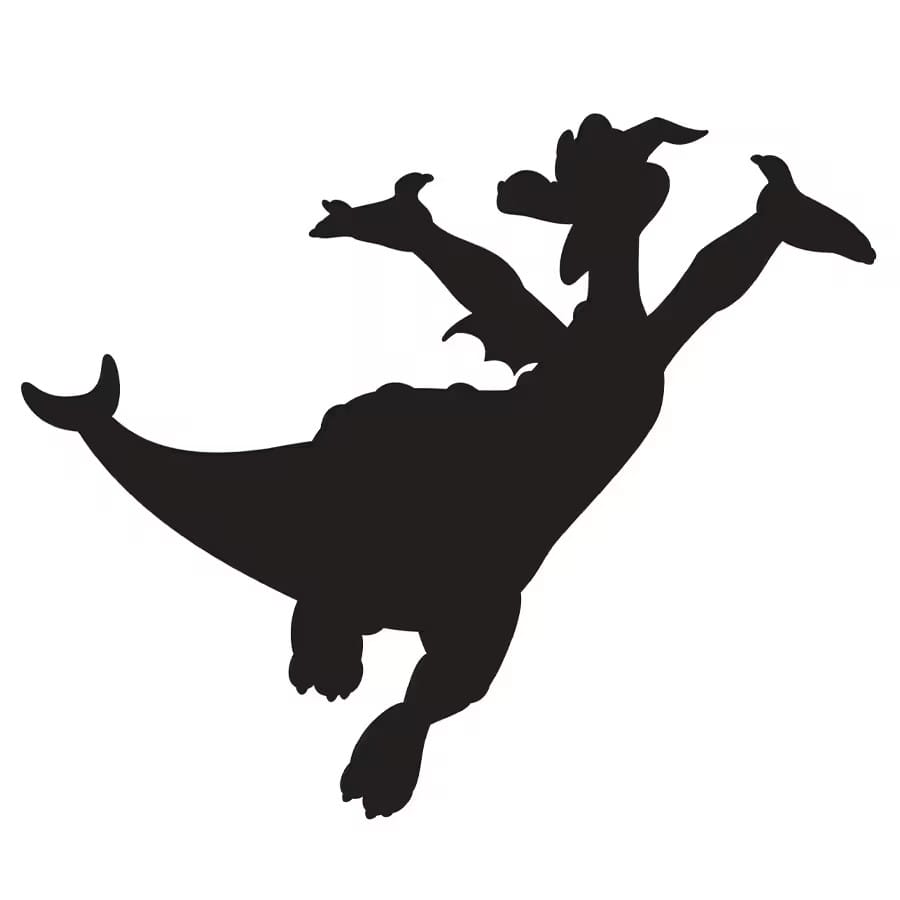 Silhouette of a dragon with wings, inspired by Disney Halloween deco, ideal for pumpkin stencils, on a white background.