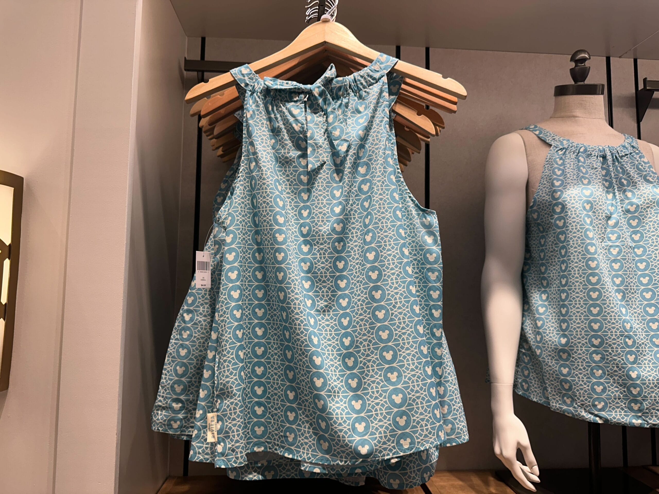 Sleeveless blue blouse with white heart pattern, new at Disney's Riviera Resort—exclusive to Walt Disney World, not seen at Disneyland.