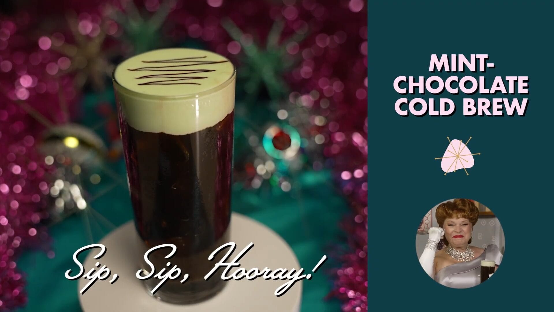 Mint-chocolate cold brew with cream topping, part of Disney Jollywood Nights treats. WDW castle not pictured—just tasty drinks!