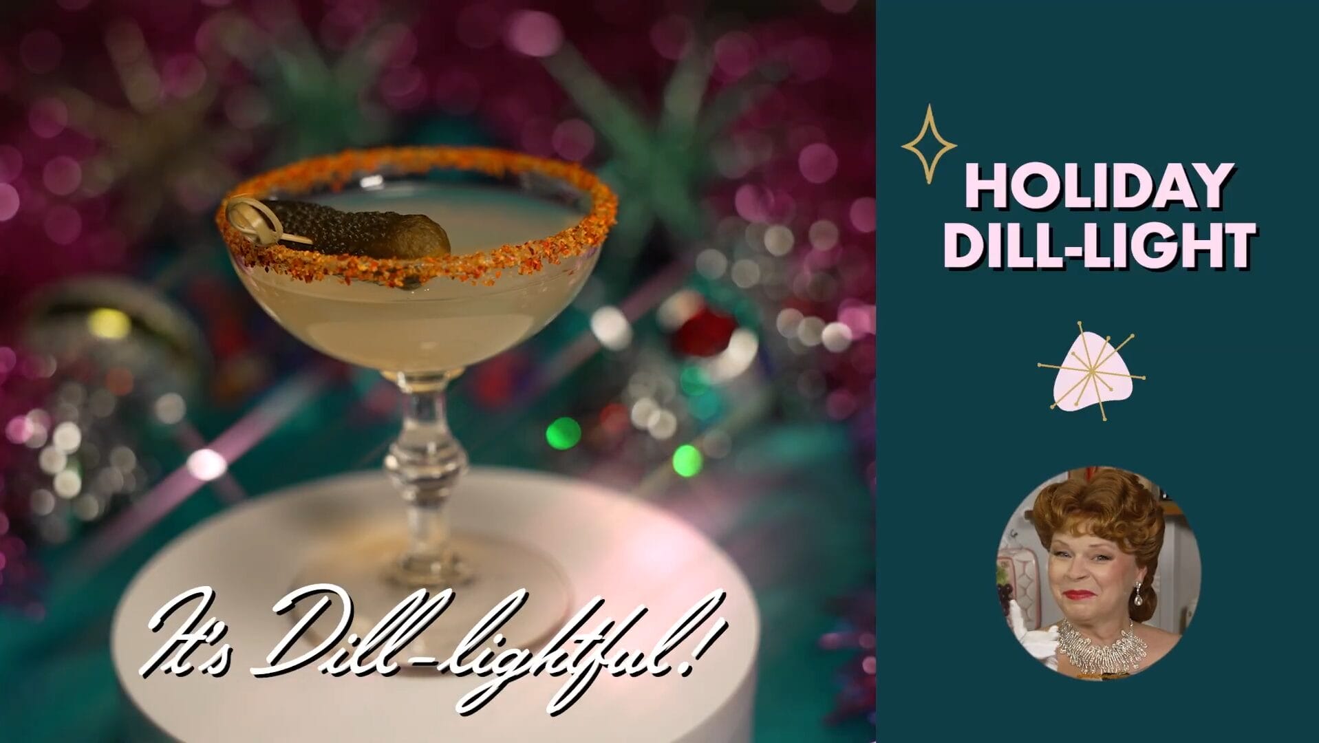 A spiced-rim cocktail with a pickle garnish shines at Disney Jollywood Nights, adding unique flair to the park’s festive ambiance.