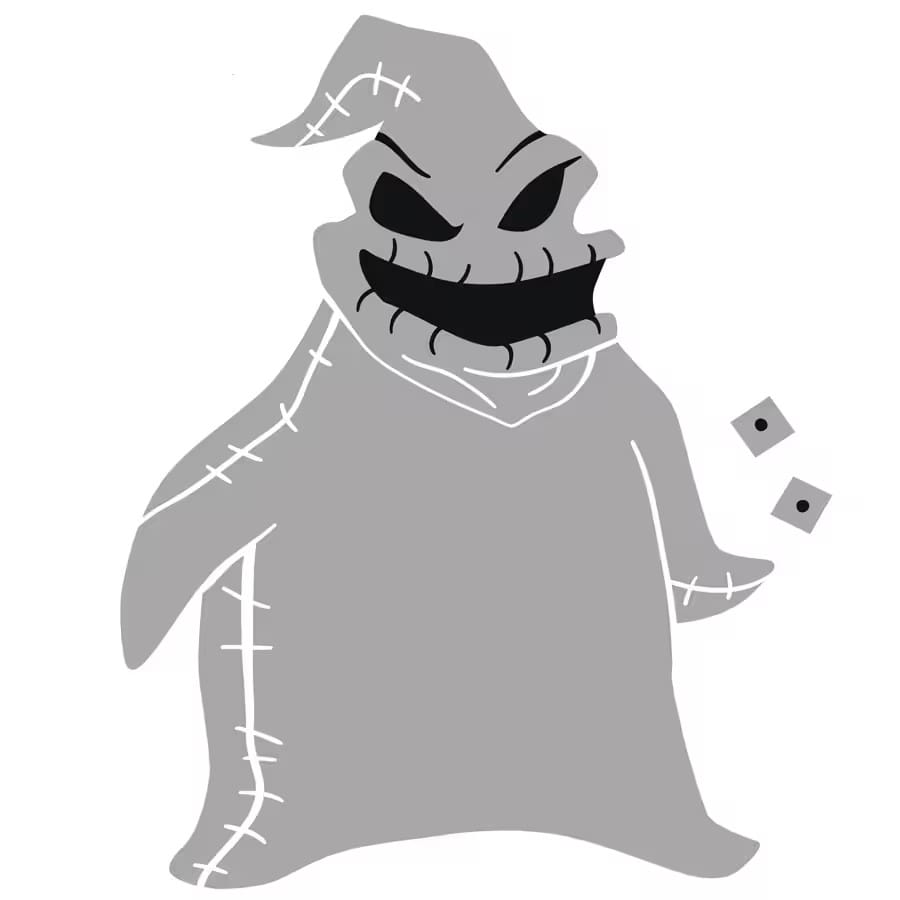 A gray, stitched ghost-like figure with a wide black mouth, reminiscent of Disney parks’ spooky decor—great for Halloween stencils.
