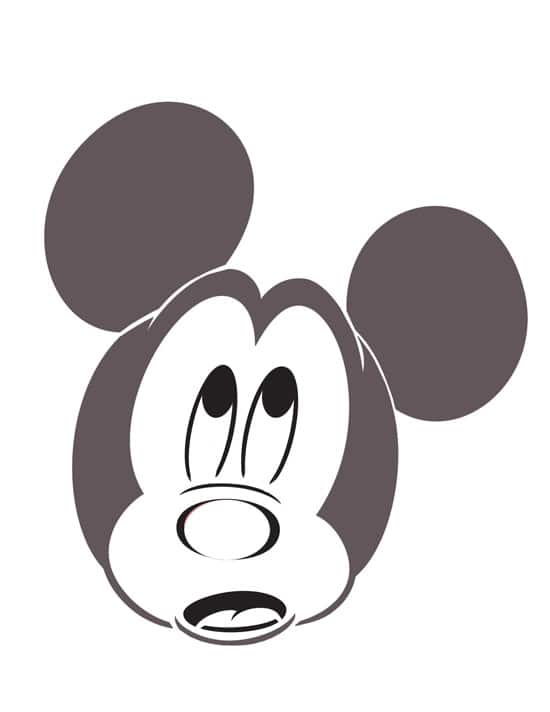 Black and white drawing of a surprised cartoon mouse in Disney-esque style, ideal for pumpkin stencils at Walt Disney Parks.